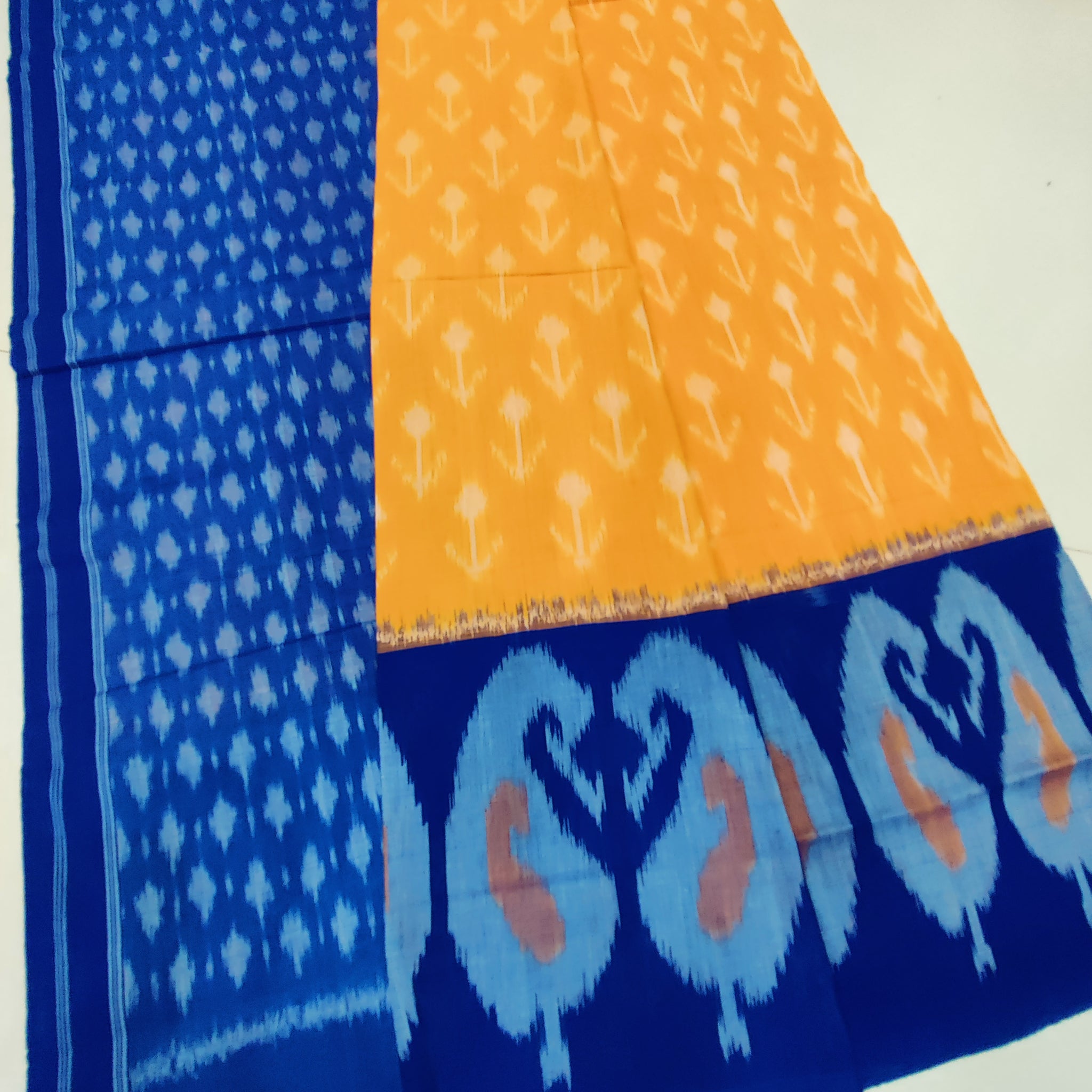 Blue - MERCERISED PURE COTTON HANDLOOM POCHAMPALLY IKAT SAREE 56