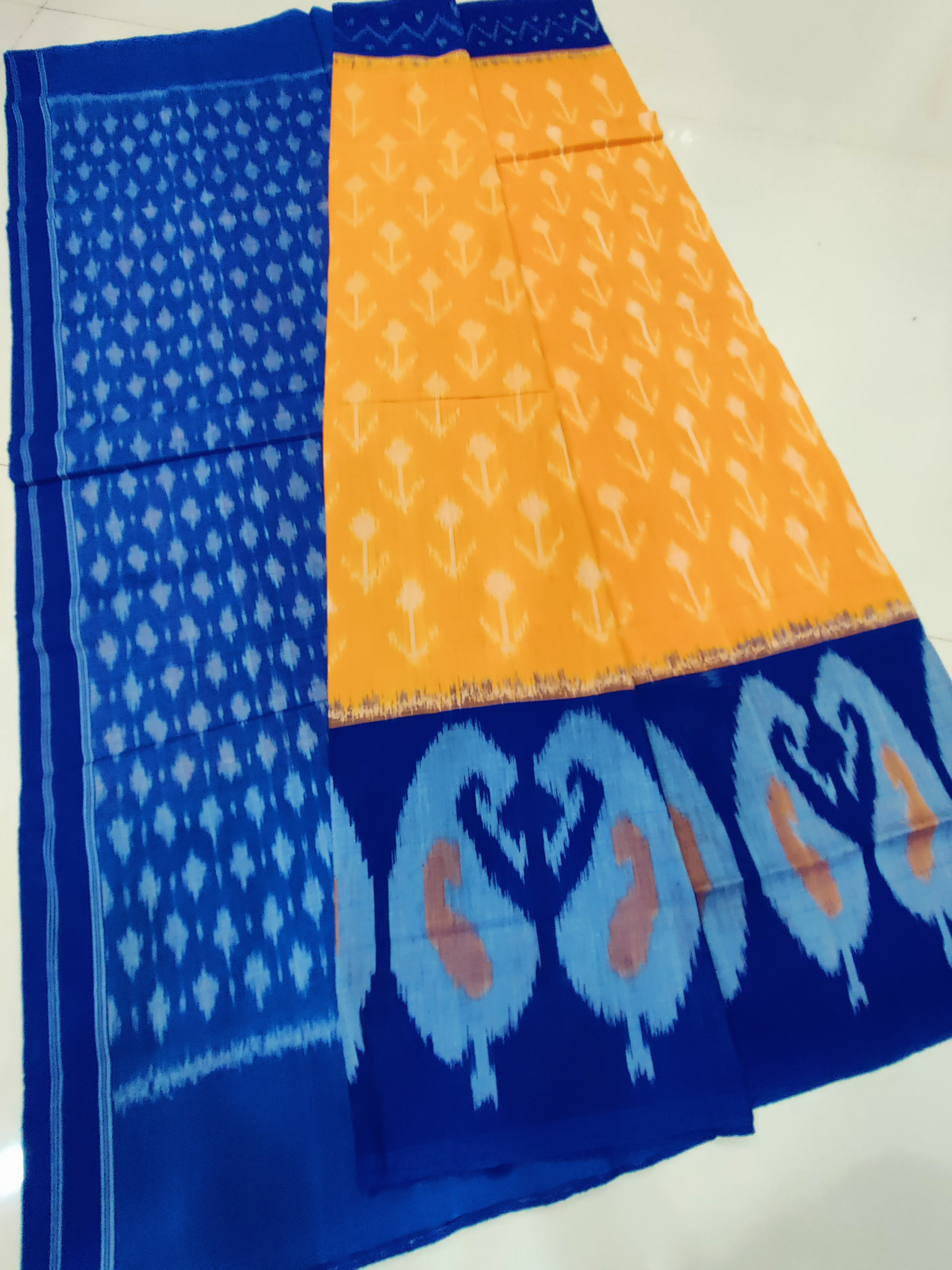 BLUE- MERCERISED PURE COTTON HANDLOOM POCHAMPALLY IKAT SAREE 112