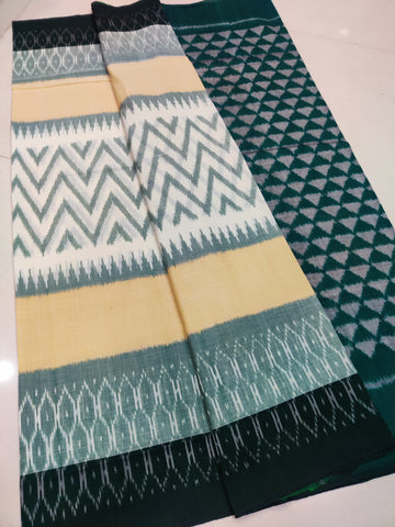 Green - MERCERISED PURE COTTON HANDLOOM POCHAMPALLY IKAT SAREE 61