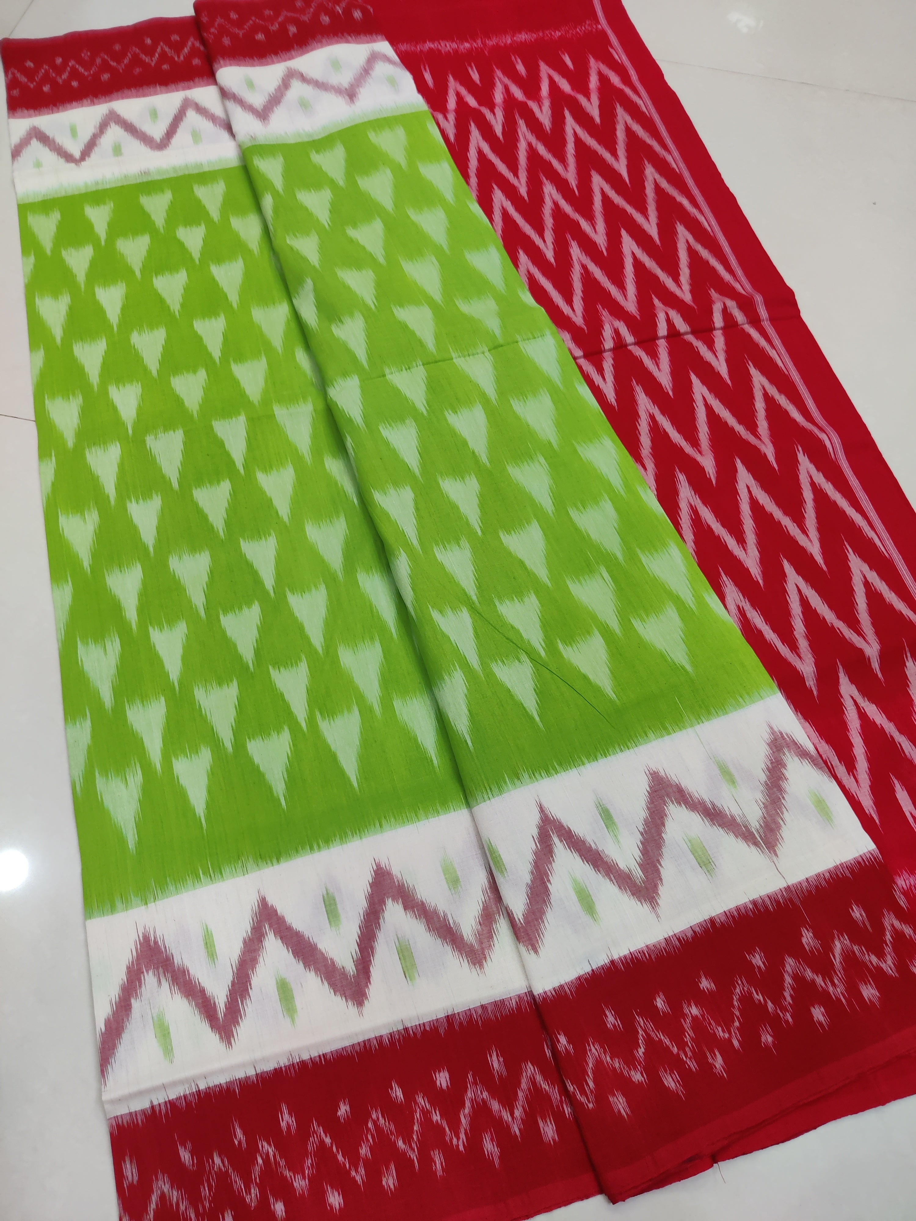 Red - MERCERISED PURE COTTON HANDLOOM POCHAMPALLY IKAT SAREE 60