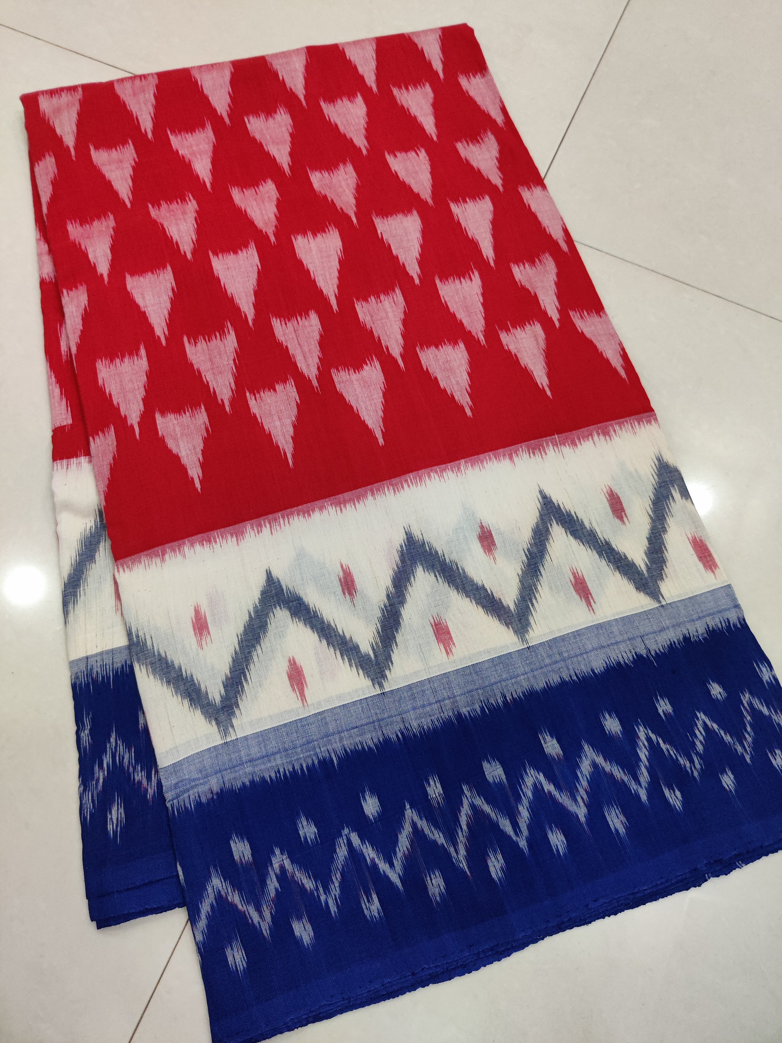 Blue - MERCERISED PURE COTTON HANDLOOM POCHAMPALLY IKAT SAREE 62