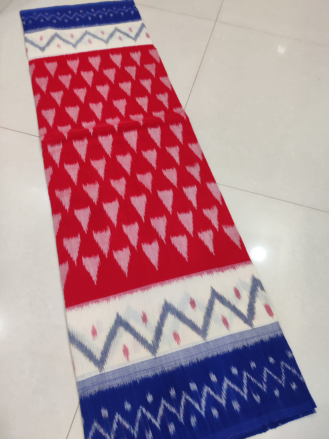 Blue - MERCERISED PURE COTTON HANDLOOM POCHAMPALLY IKAT SAREE 62