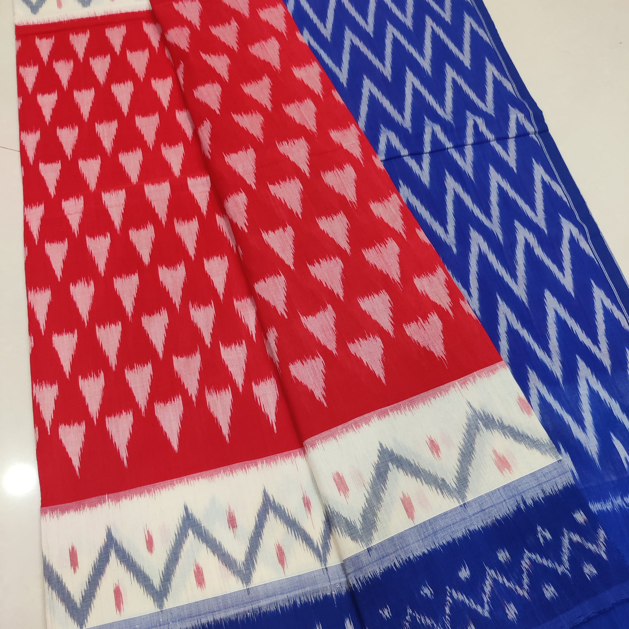 Blue - MERCERISED PURE COTTON HANDLOOM POCHAMPALLY IKAT SAREE 62