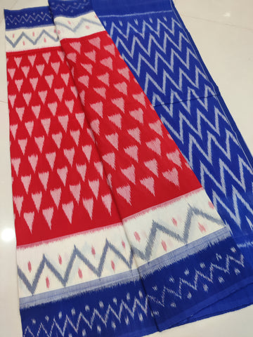 Blue - MERCERISED PURE COTTON HANDLOOM POCHAMPALLY IKAT SAREE 62