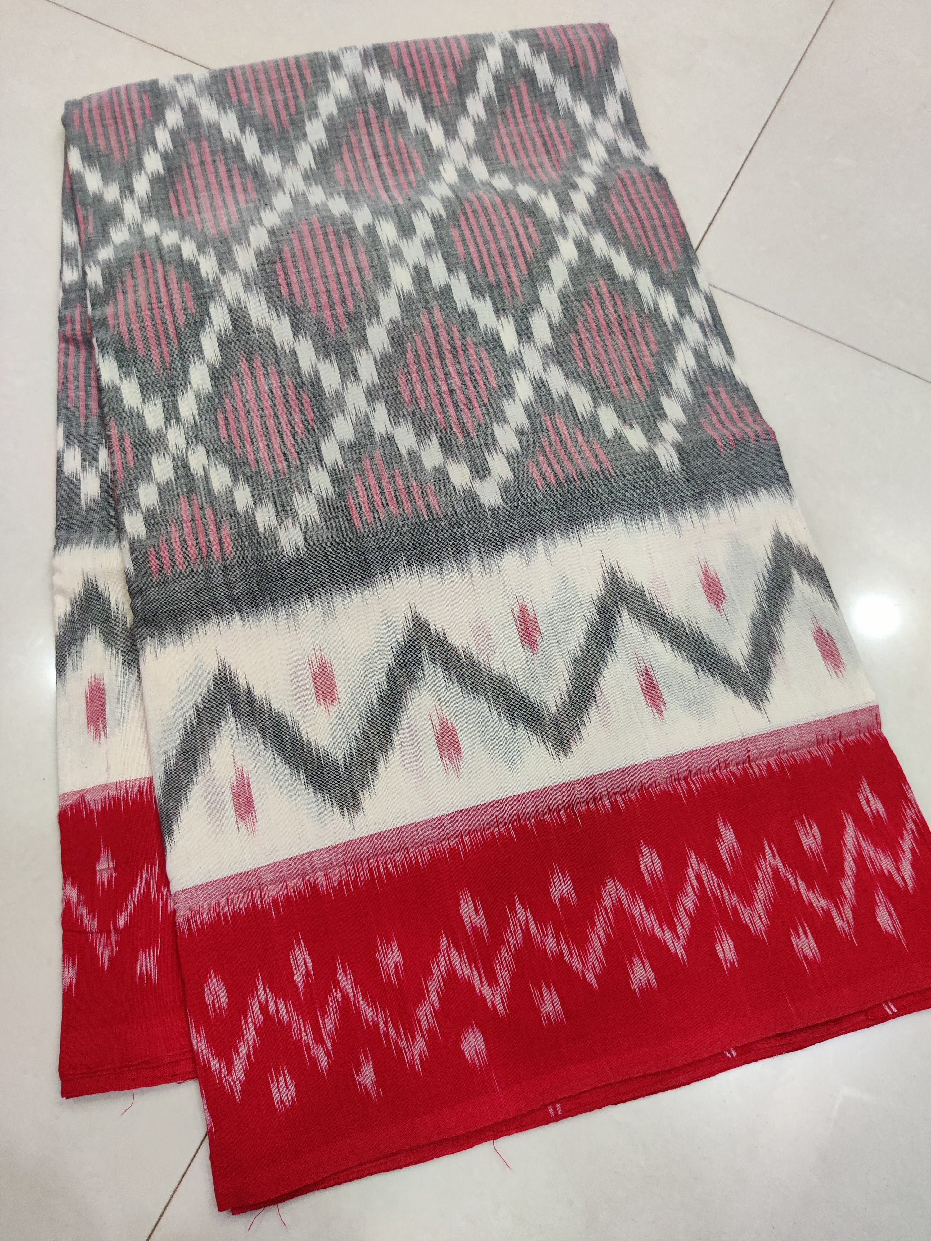 Red - MERCERISED COTTON HANDLOOM POCHAMPALLY IKAT SAREE 16