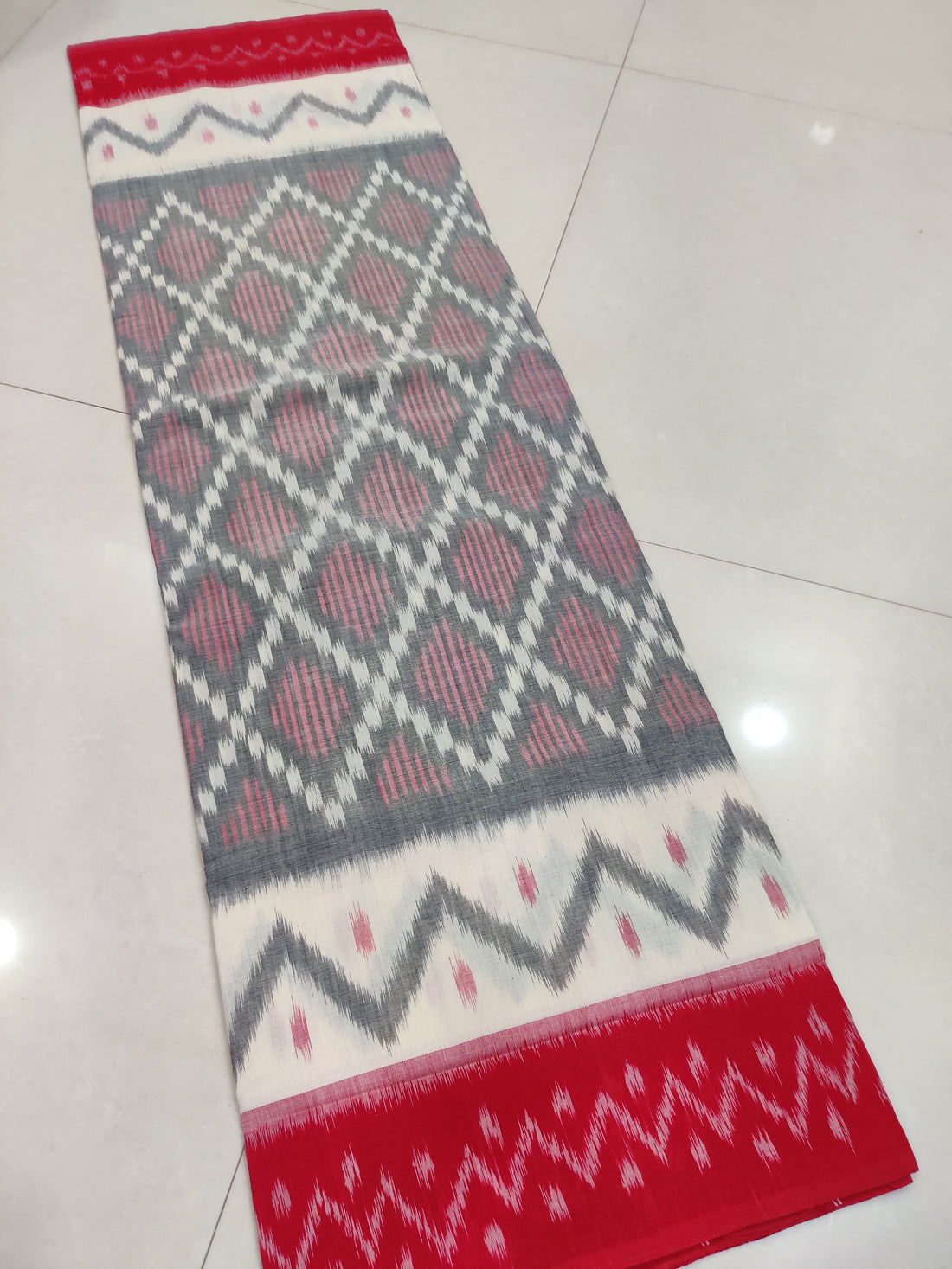 Red - MERCERISED COTTON HANDLOOM POCHAMPALLY IKAT SAREE 16