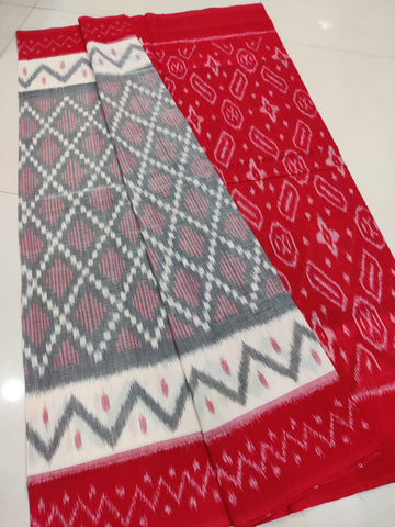 Red - MERCERISED COTTON HANDLOOM POCHAMPALLY IKAT SAREE 16