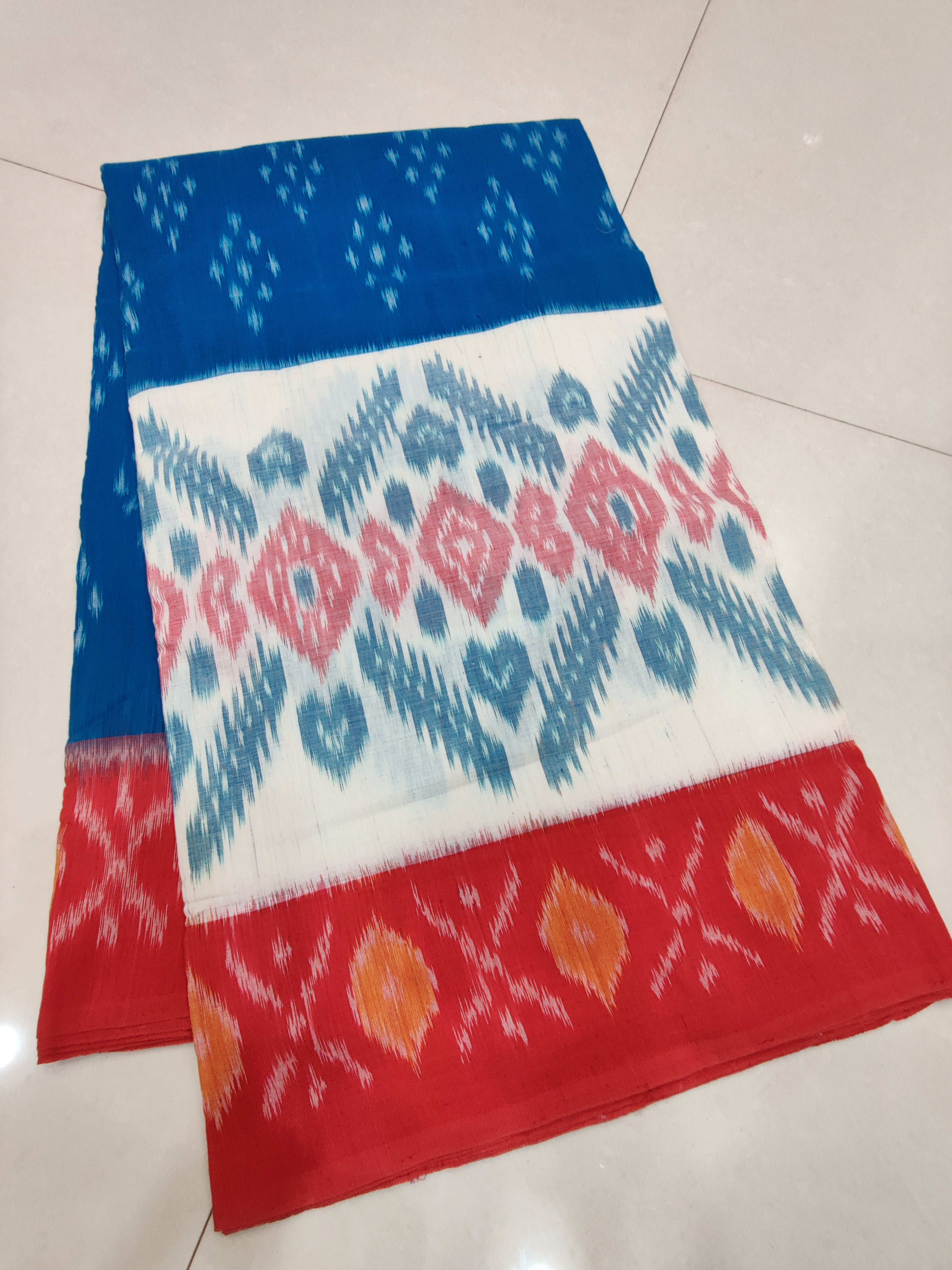 Red - MERCERISED PURE COTTON HANDLOOM POCHAMPALLY IKAT SAREE 17