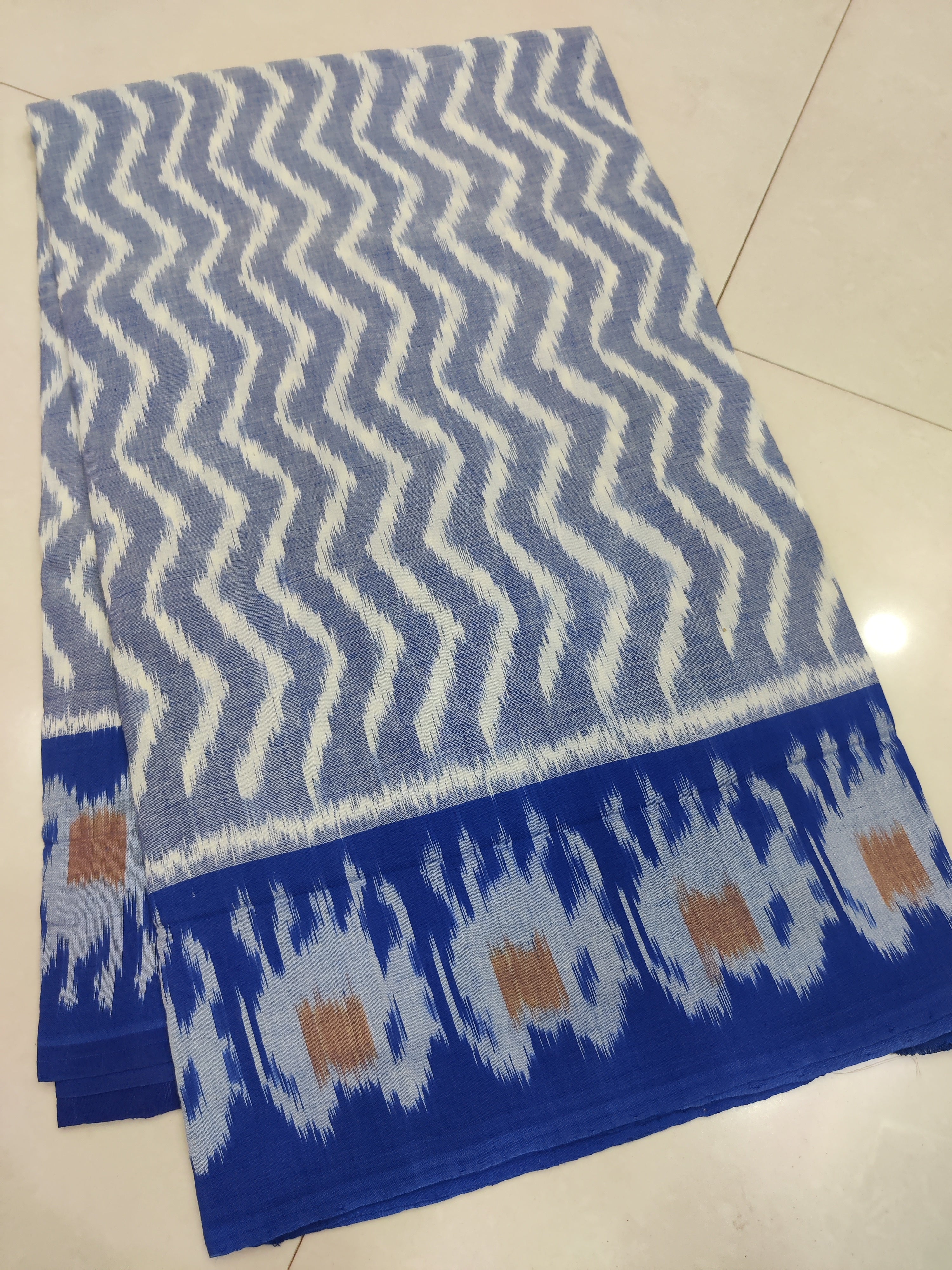 BLUE - MERCERISED PURE COTTON HANDLOOM POCHAMPALLY IKAT SAREE 18