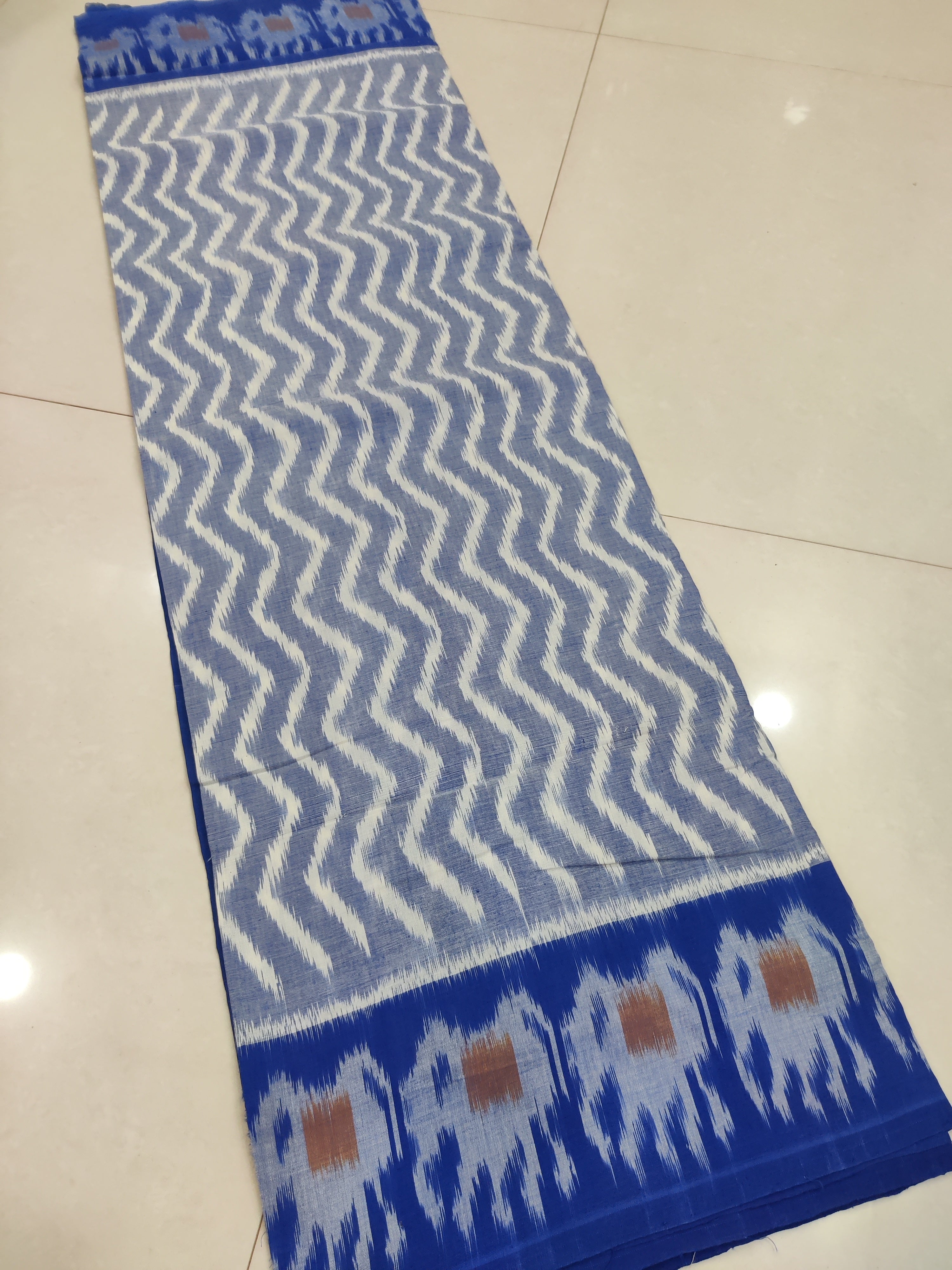 BLUE- MERCERISED PURE COTTON HANDLOOM POCHAMPALLY IKAT SAREE 113