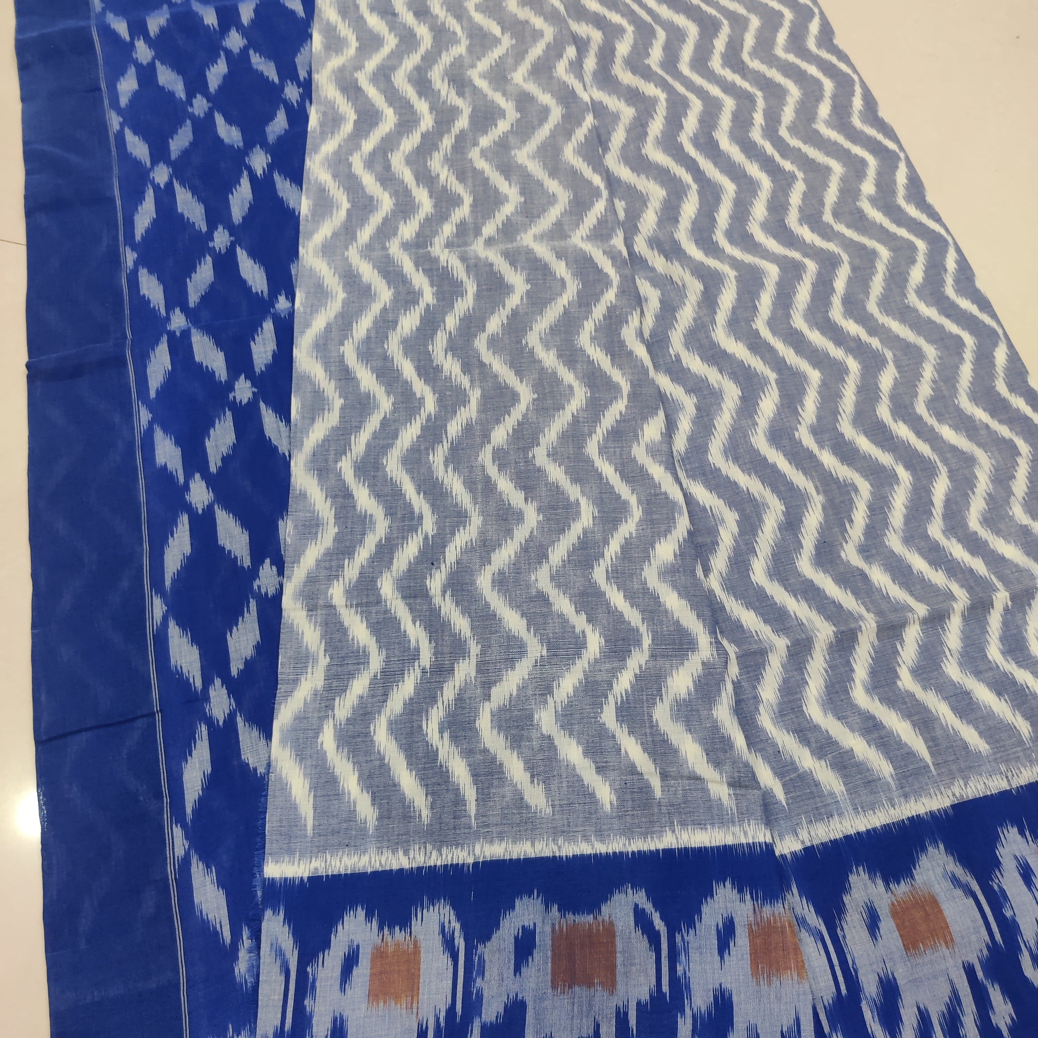 BLUE - MERCERISED PURE COTTON HANDLOOM POCHAMPALLY IKAT SAREE 18