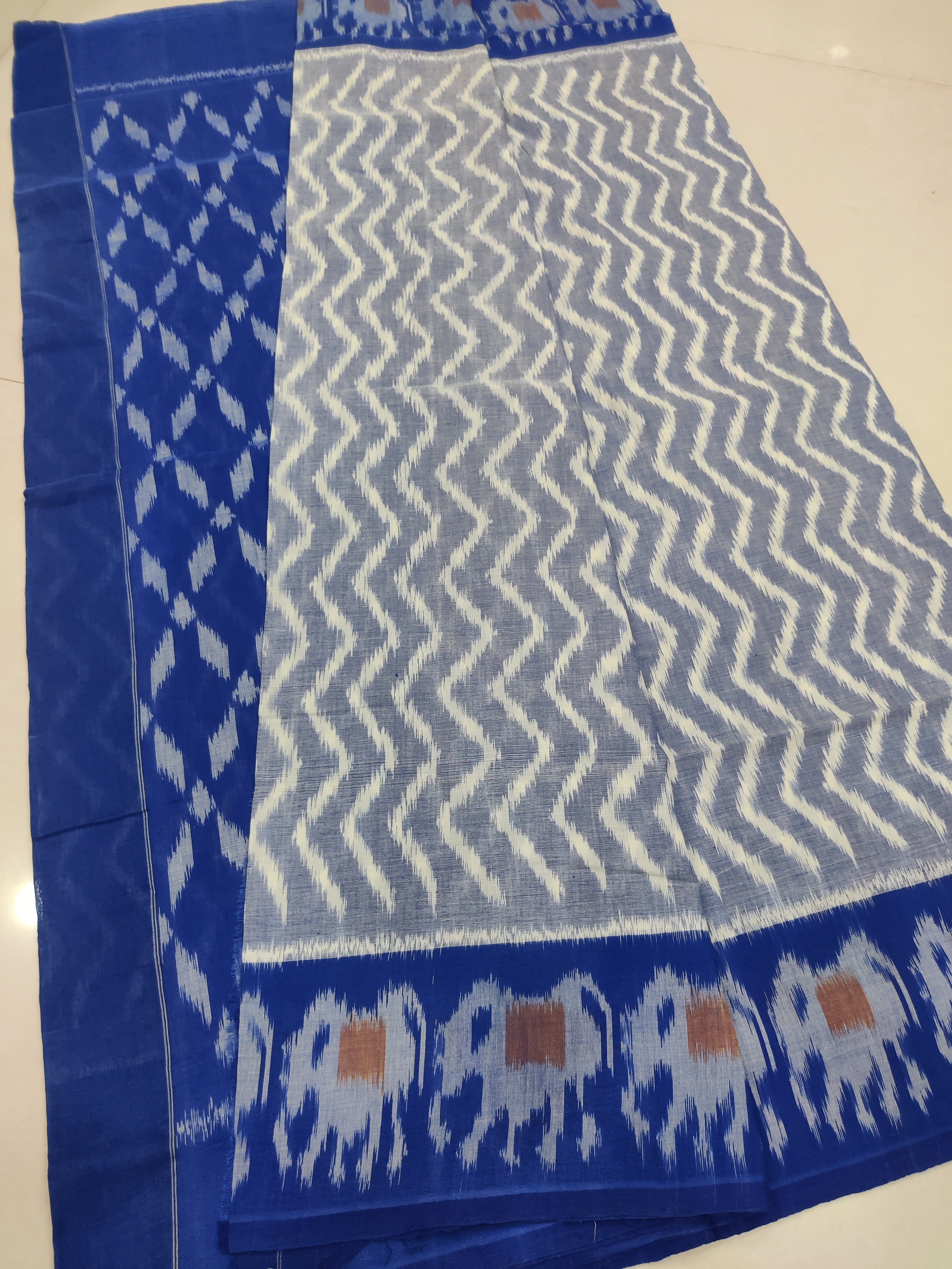 BLUE- MERCERISED PURE COTTON HANDLOOM POCHAMPALLY IKAT SAREE 113