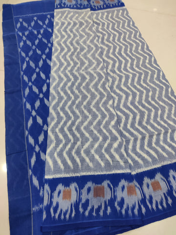 BLUE- MERCERISED PURE COTTON HANDLOOM POCHAMPALLY IKAT SAREE 113
