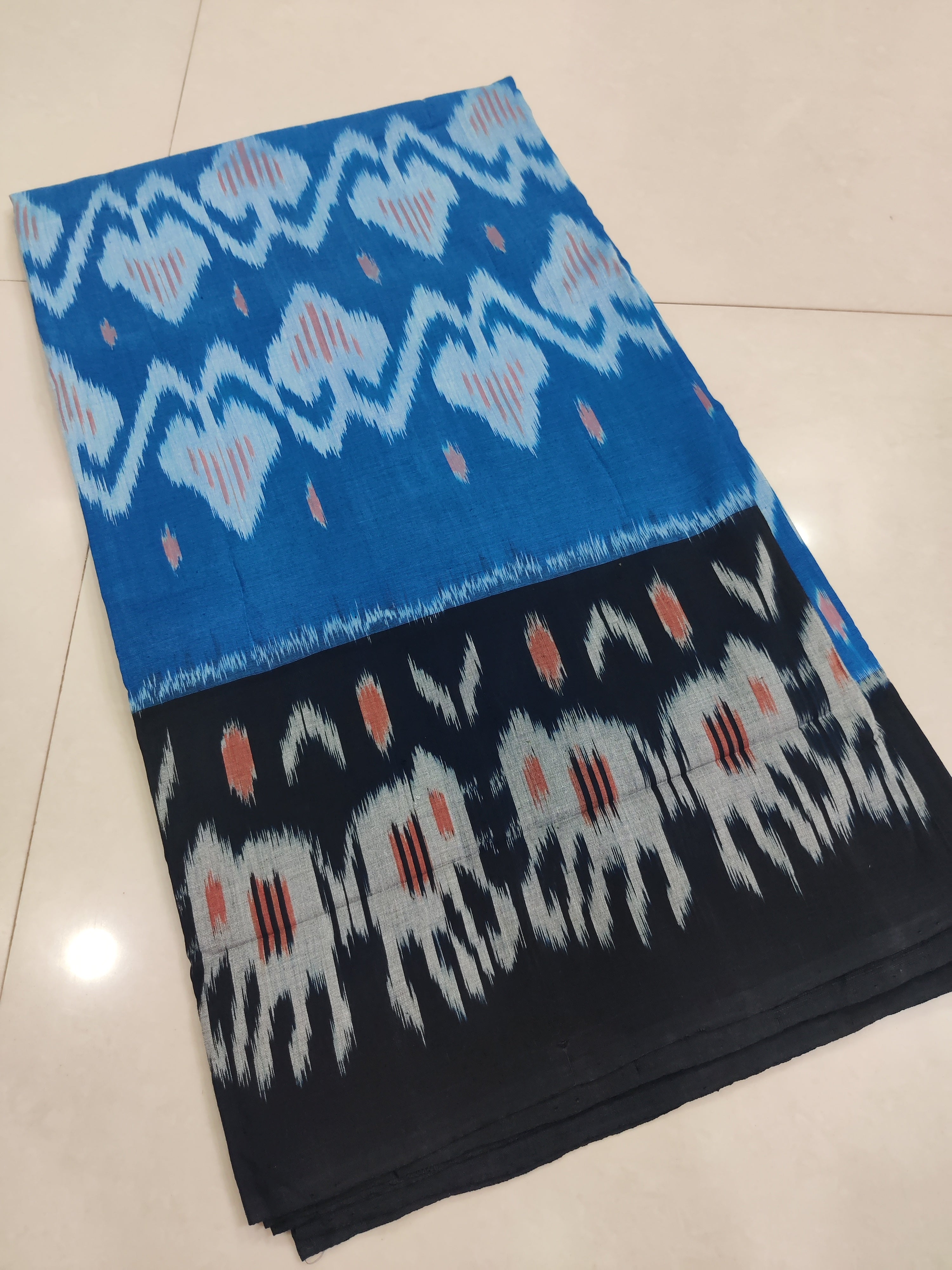 BLACK - MERCERISED PURE COTTON HANDLOOM POCHAMPALLY IKAT SAREE 20