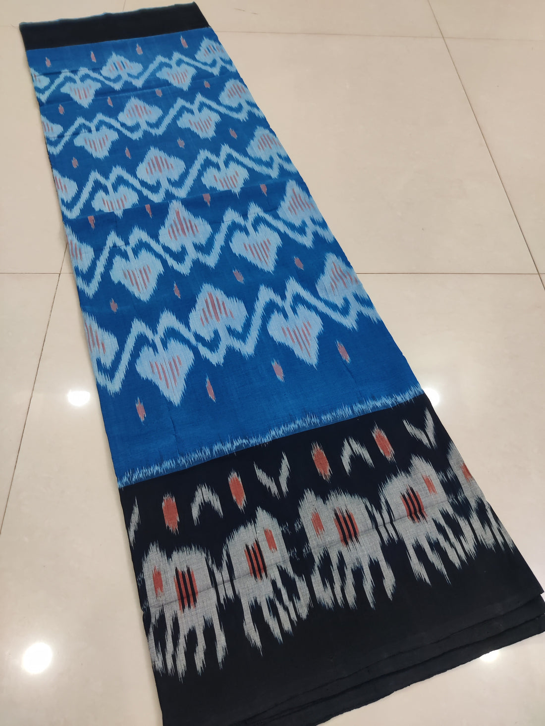 BLACK - MERCERISED PURE COTTON HANDLOOM POCHAMPALLY IKAT SAREE 20