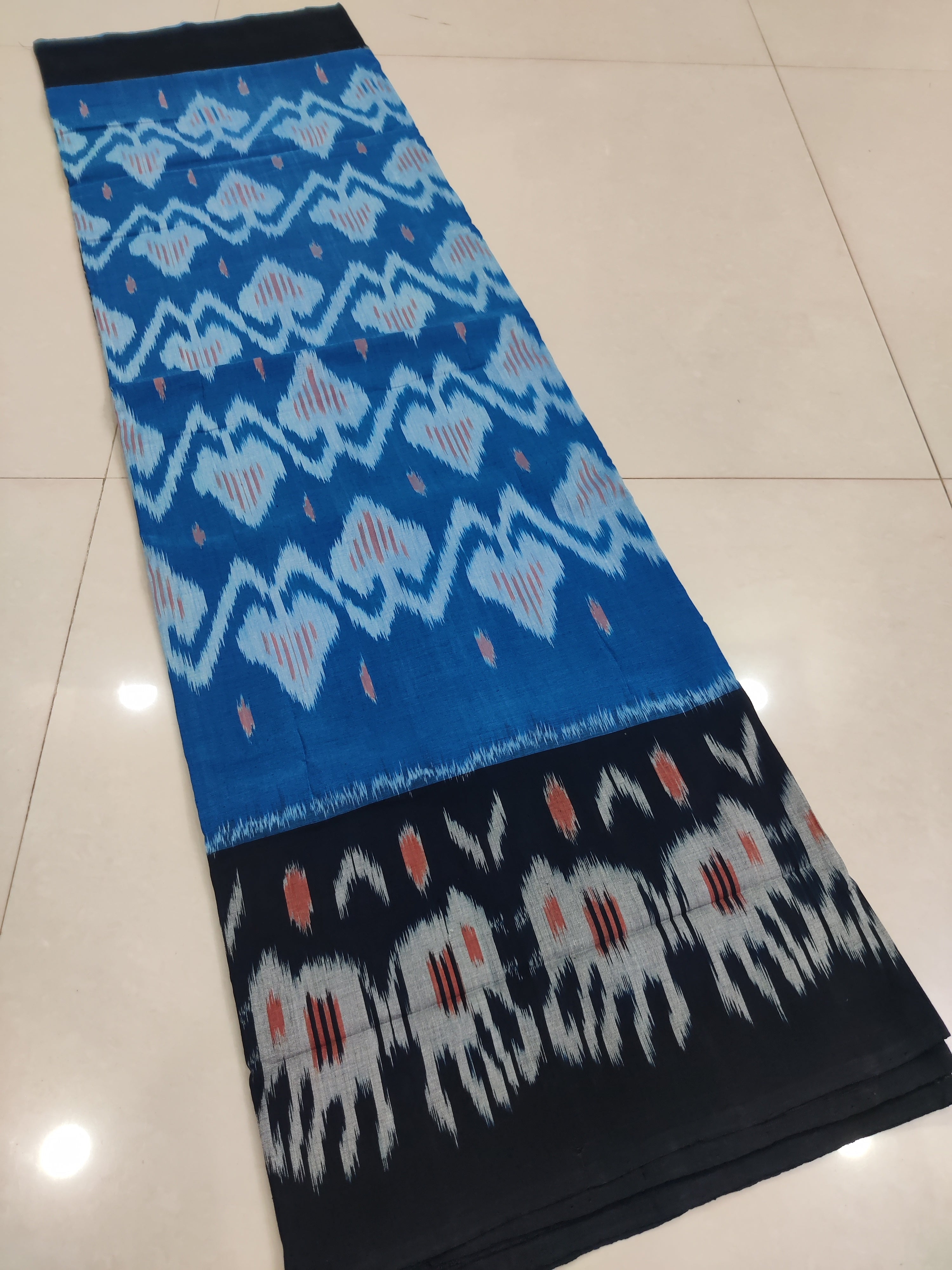 BLACK - MERCERISED PURE COTTON HANDLOOM POCHAMPALLY IKAT SAREE 20