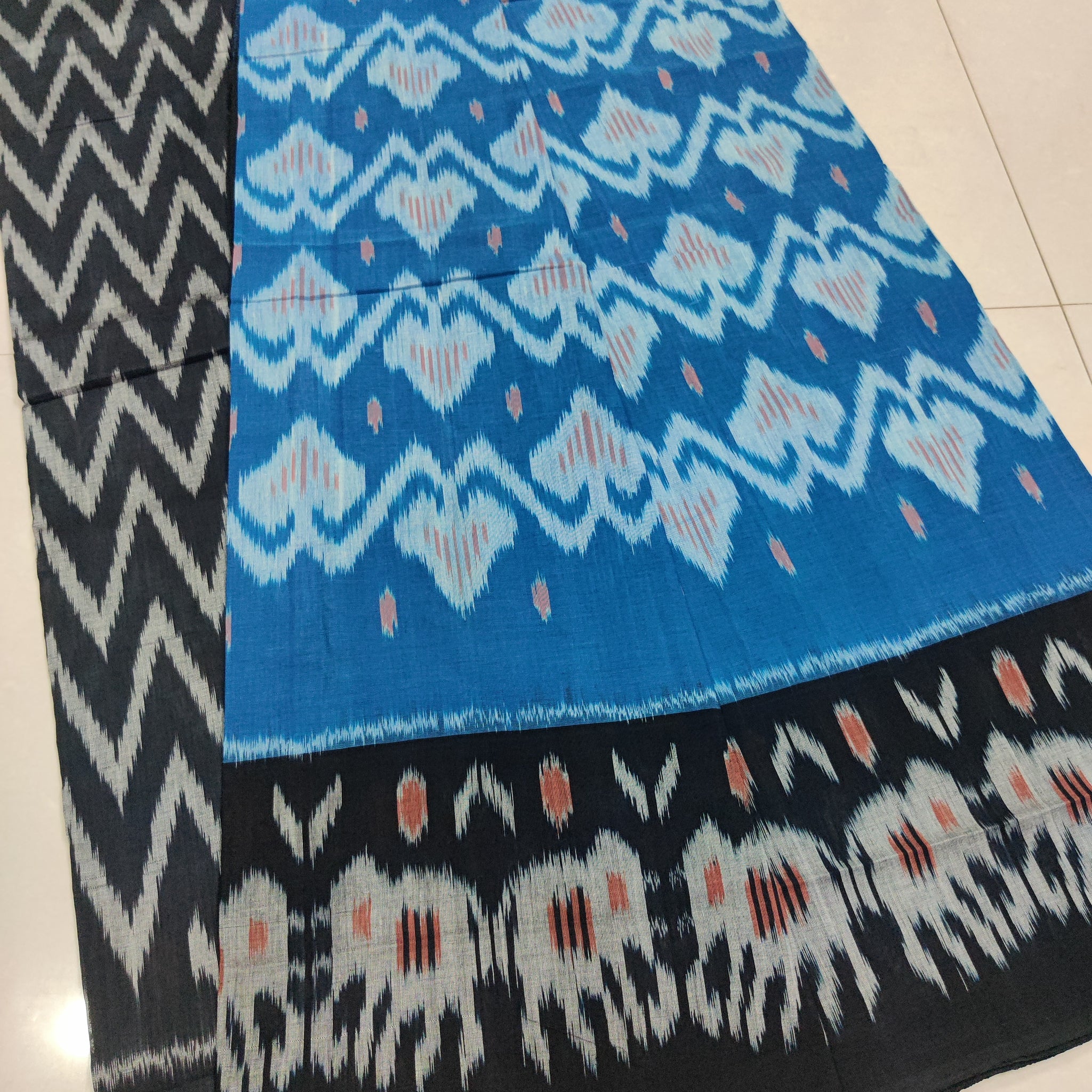 BLACK - MERCERISED PURE COTTON HANDLOOM POCHAMPALLY IKAT SAREE 20