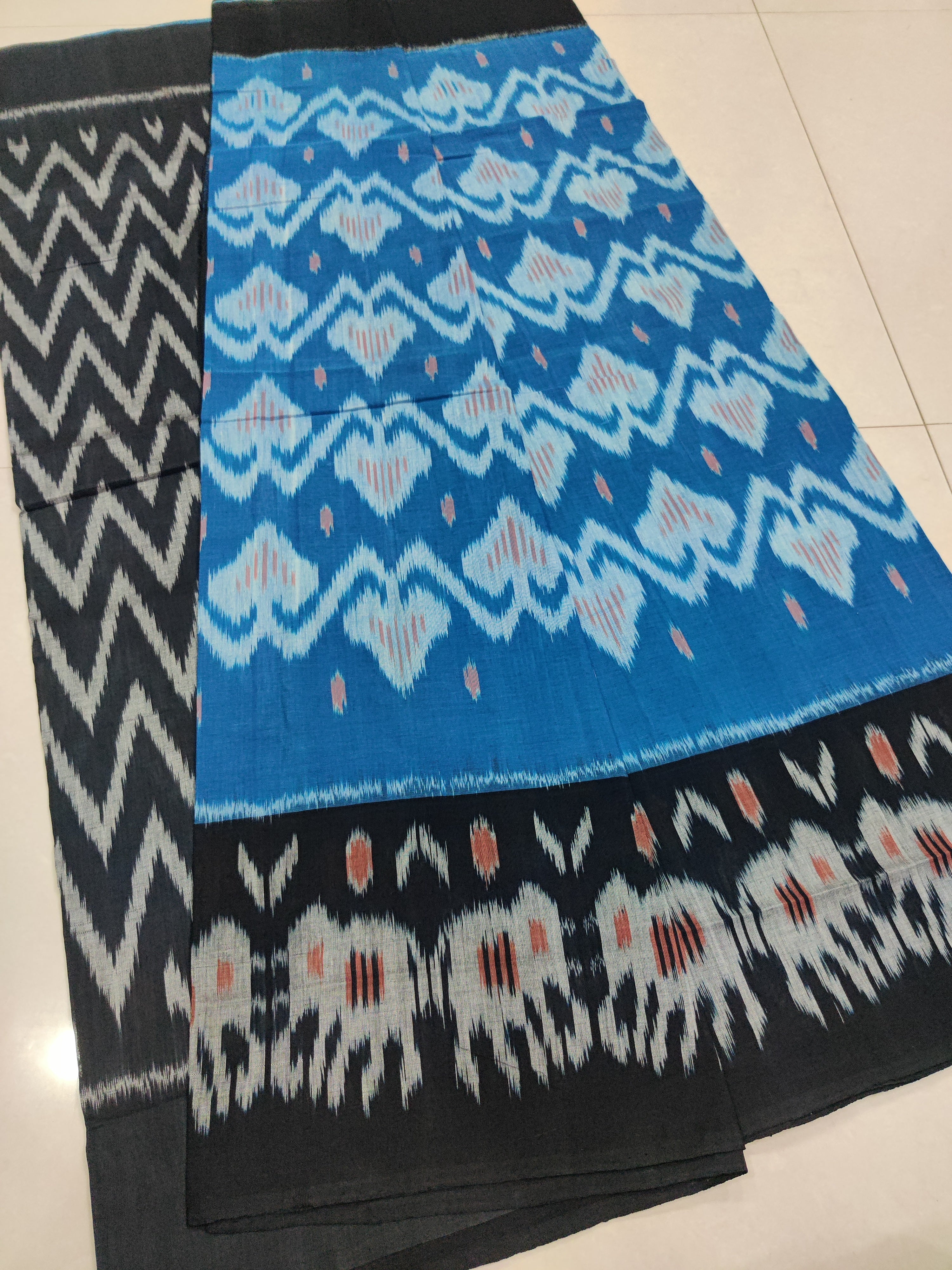 BLACK - MERCERISED PURE COTTON HANDLOOM POCHAMPALLY IKAT SAREE 20