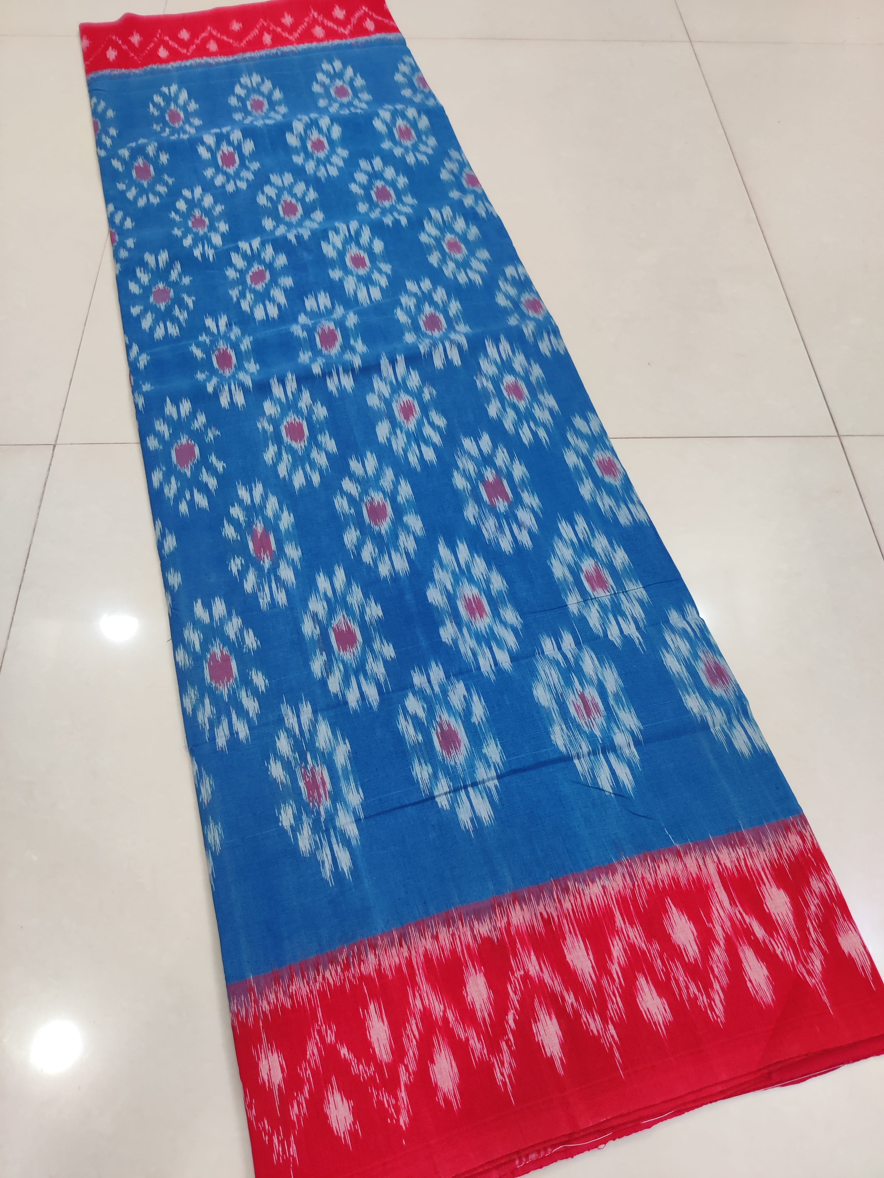 Red - MERCERISED PURE COTTON HANDLOOM POCHAMPALLY IKAT SAREE 25