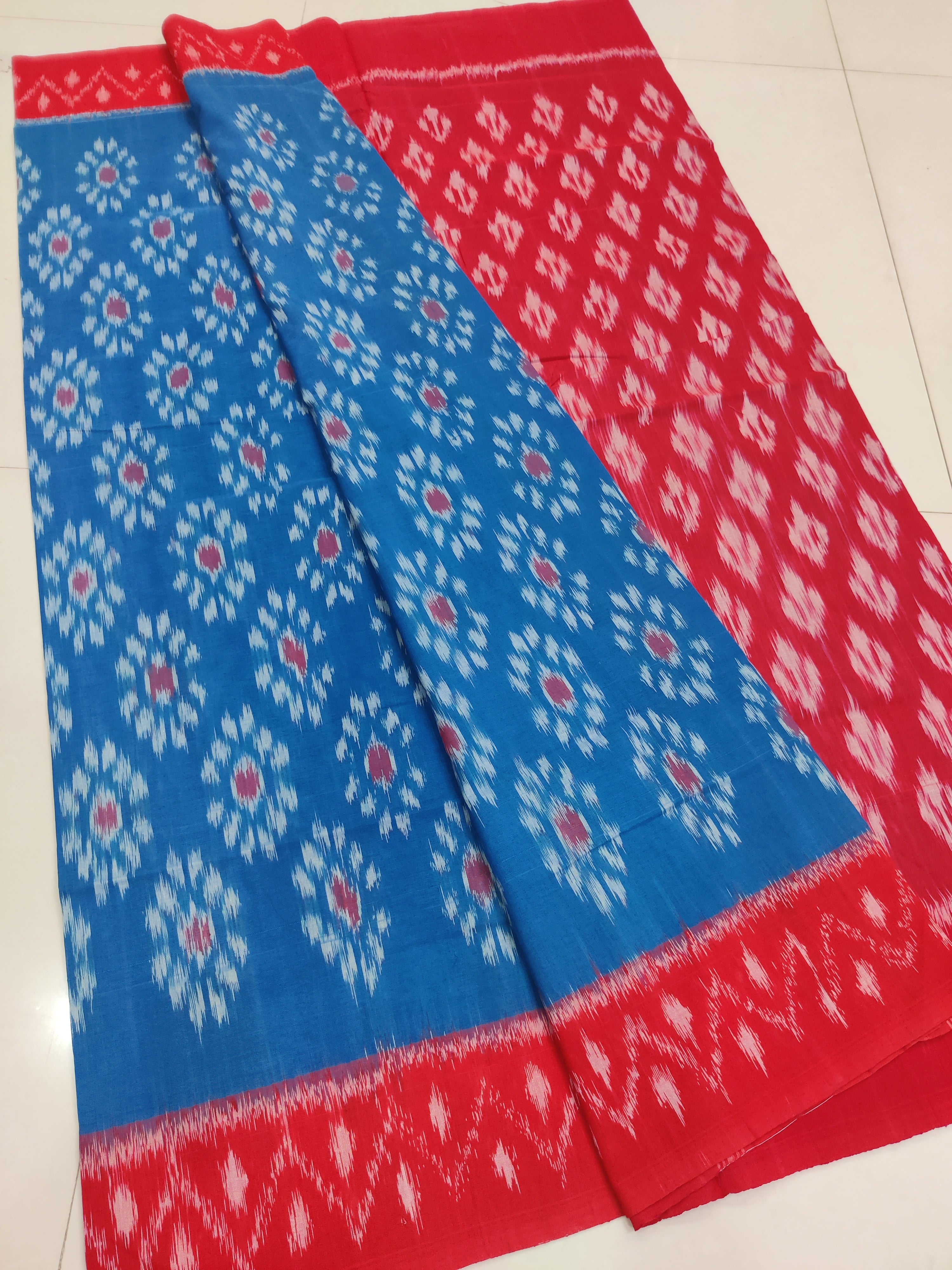 Red - MERCERISED PURE COTTON HANDLOOM POCHAMPALLY IKAT SAREE 25