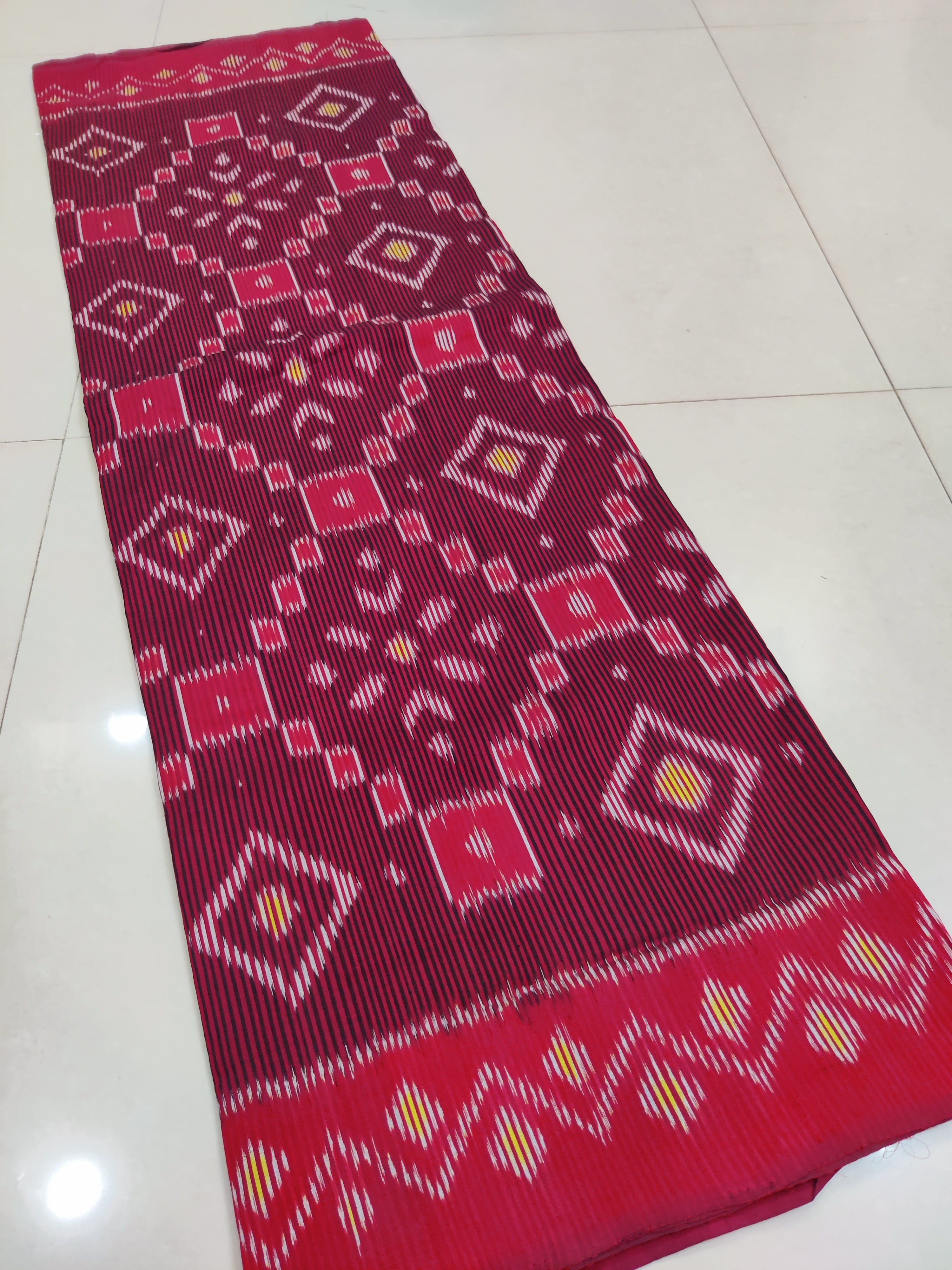 Red - MERCERISED PURE COTTON HANDLOOM POCHAMPALLY IKAT SAREE 26