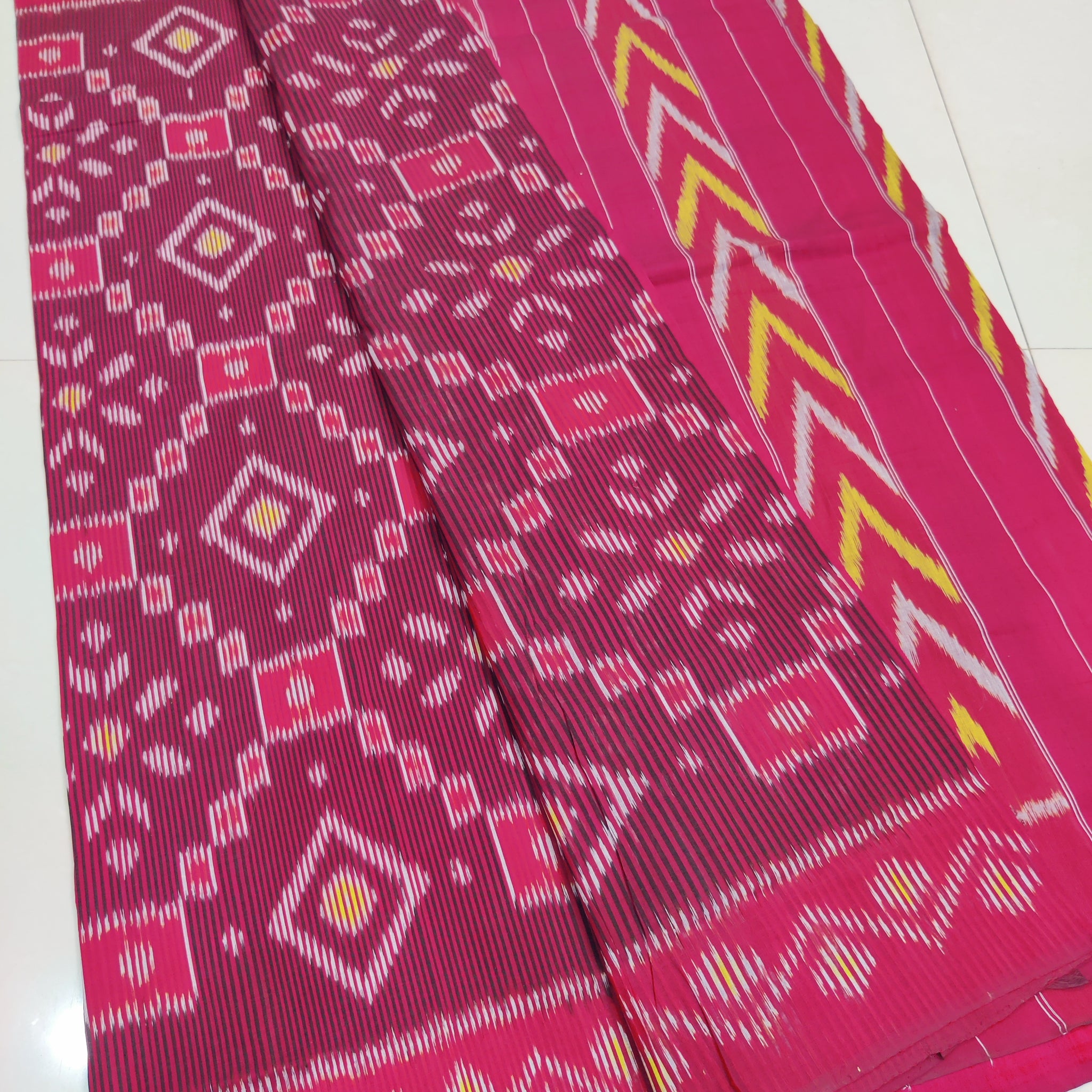 Red - MERCERISED PURE COTTON HANDLOOM POCHAMPALLY IKAT SAREE 26