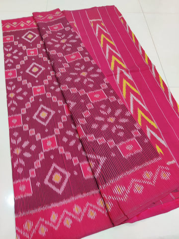 Red - MERCERISED PURE COTTON HANDLOOM POCHAMPALLY IKAT SAREE 26