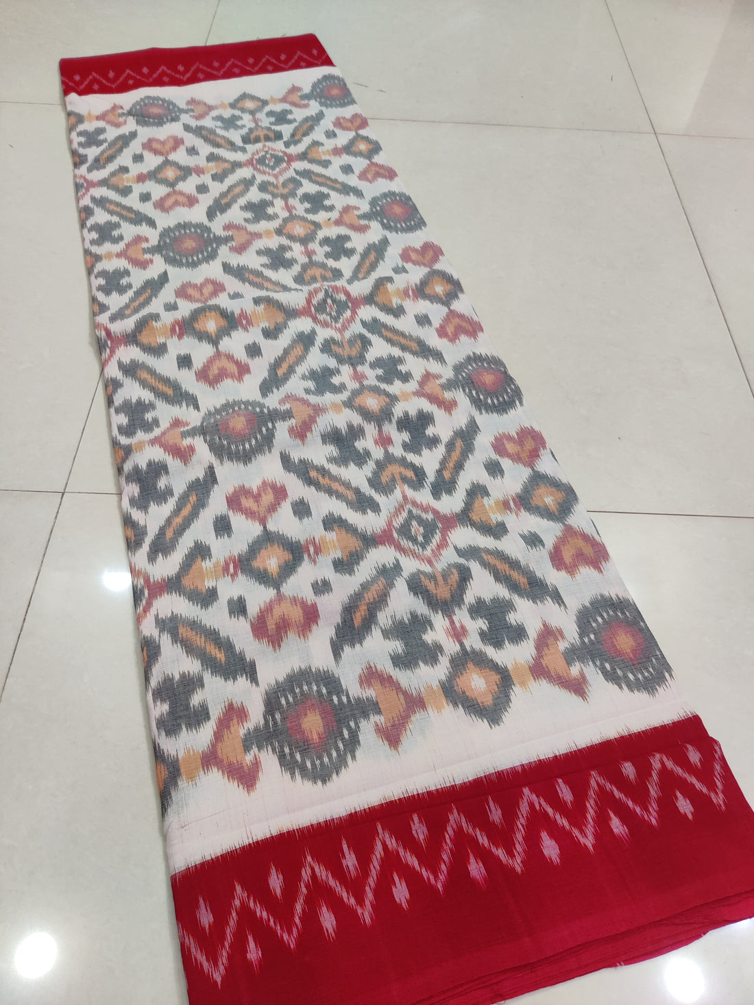 Red - MERCERISED PURE COTTON HANDLOOM POCHAMPALLY IKAT SAREE 28
