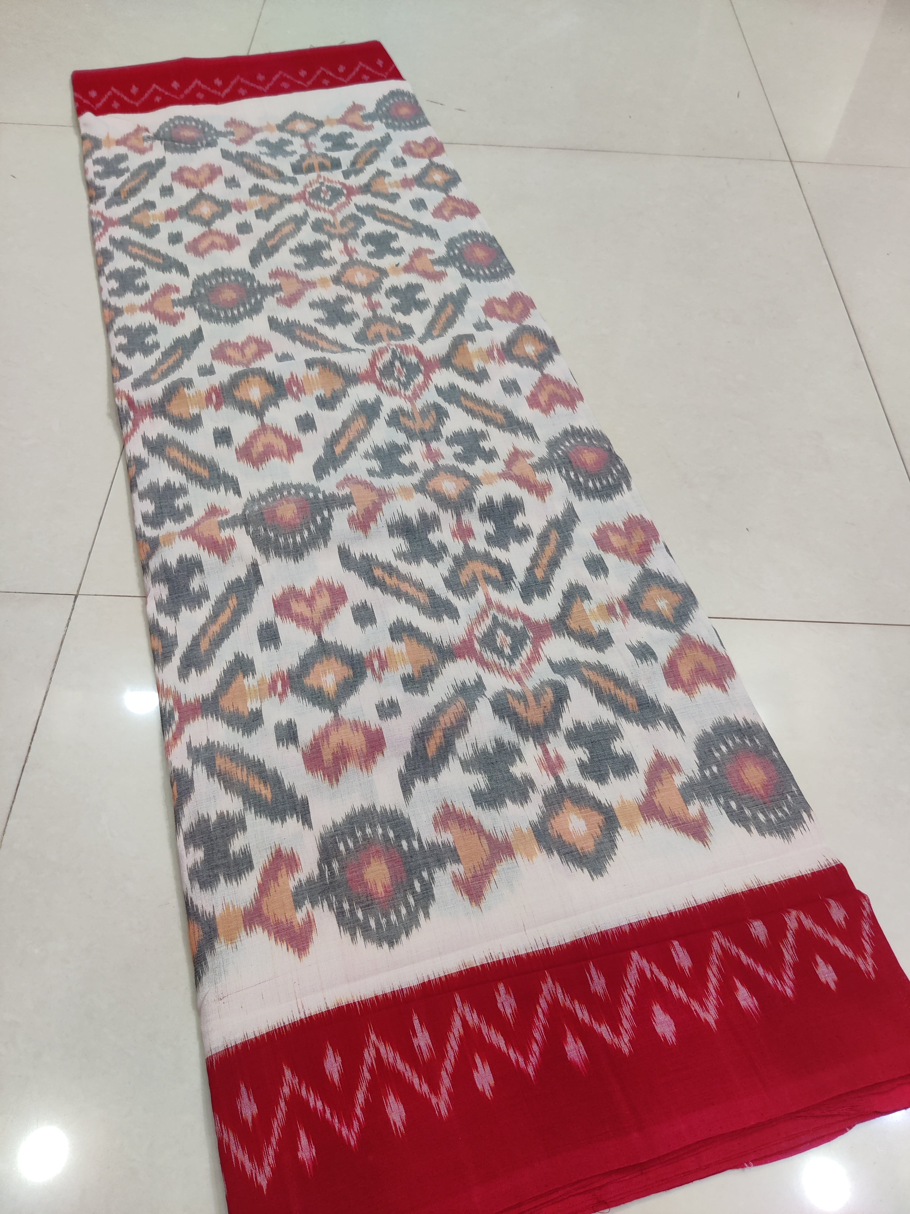 Red - MERCERISED PURE COTTON HANDLOOM POCHAMPALLY IKAT SAREE 28