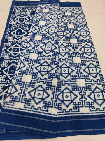 Premium Telia Rumal Double Ikat Saree – Handwoven Pochampally Cotton 11