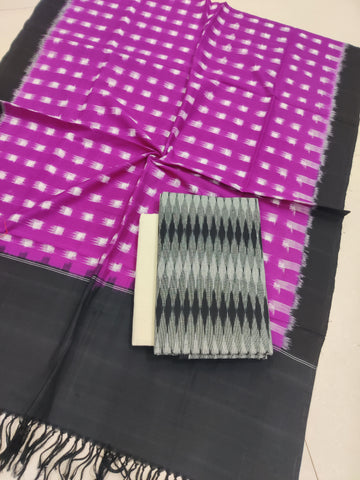 Purple - 3PC HANDLOOM POCHAMPALLY DOUBLE  IKAT DUPATTA COTTON DRESS MATERIAL 10