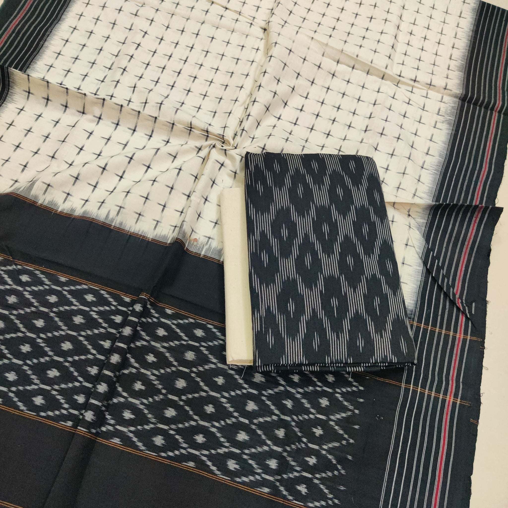 Black DOUBLE  IKAT DUPATTA COTTON DRESS MATERIAL 02