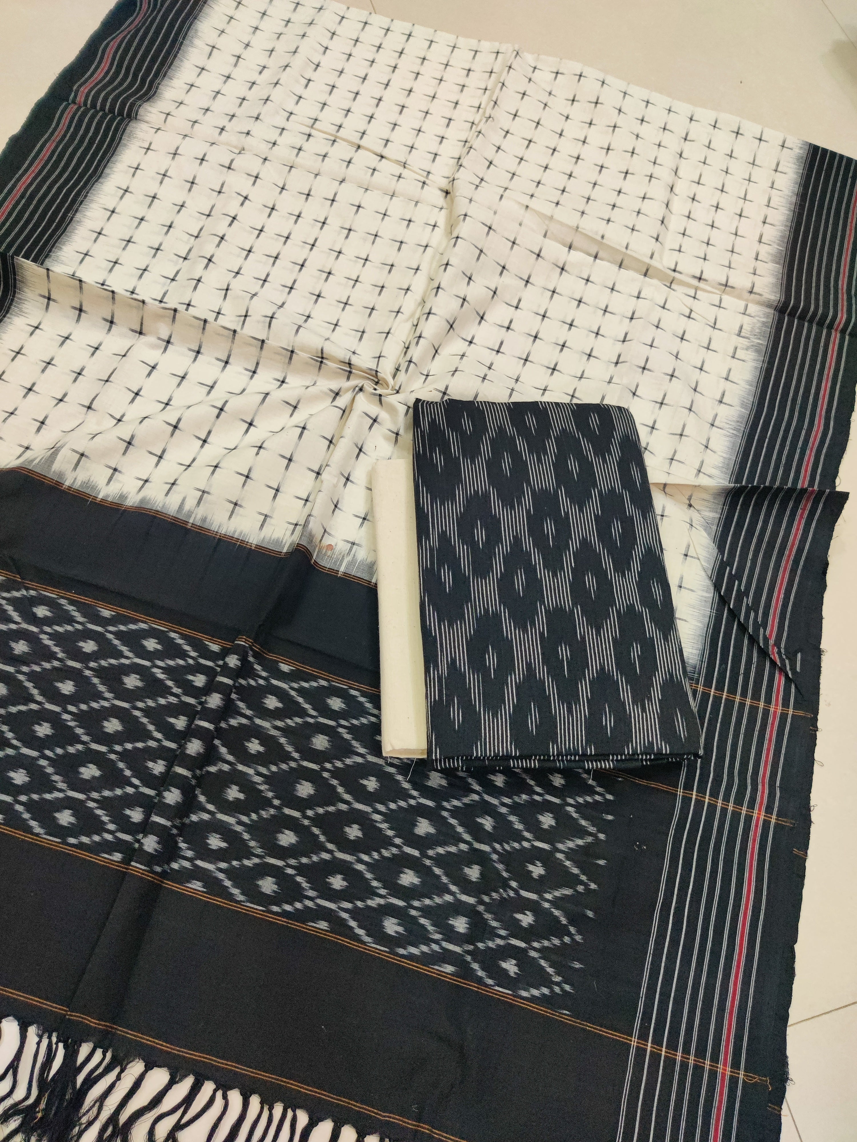 Black DOUBLE  IKAT DUPATTA COTTON DRESS MATERIAL 02
