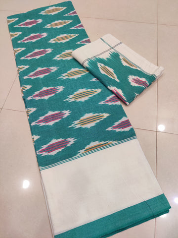 Green - Premium Handloom Cotton Ikat Double Bedsheet (King Size 108 x 90 in) 02