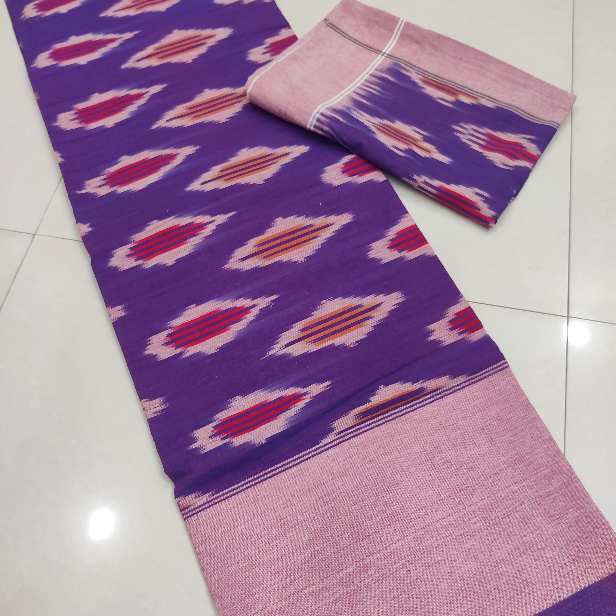 Purple - Premium Handloom Cotton Ikat Double Bedsheet (King Size 108 x 90 in) 03