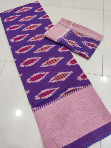 Purple - Premium Handloom Cotton Ikat Double Bedsheet (King Size 108 x 90 in) 03