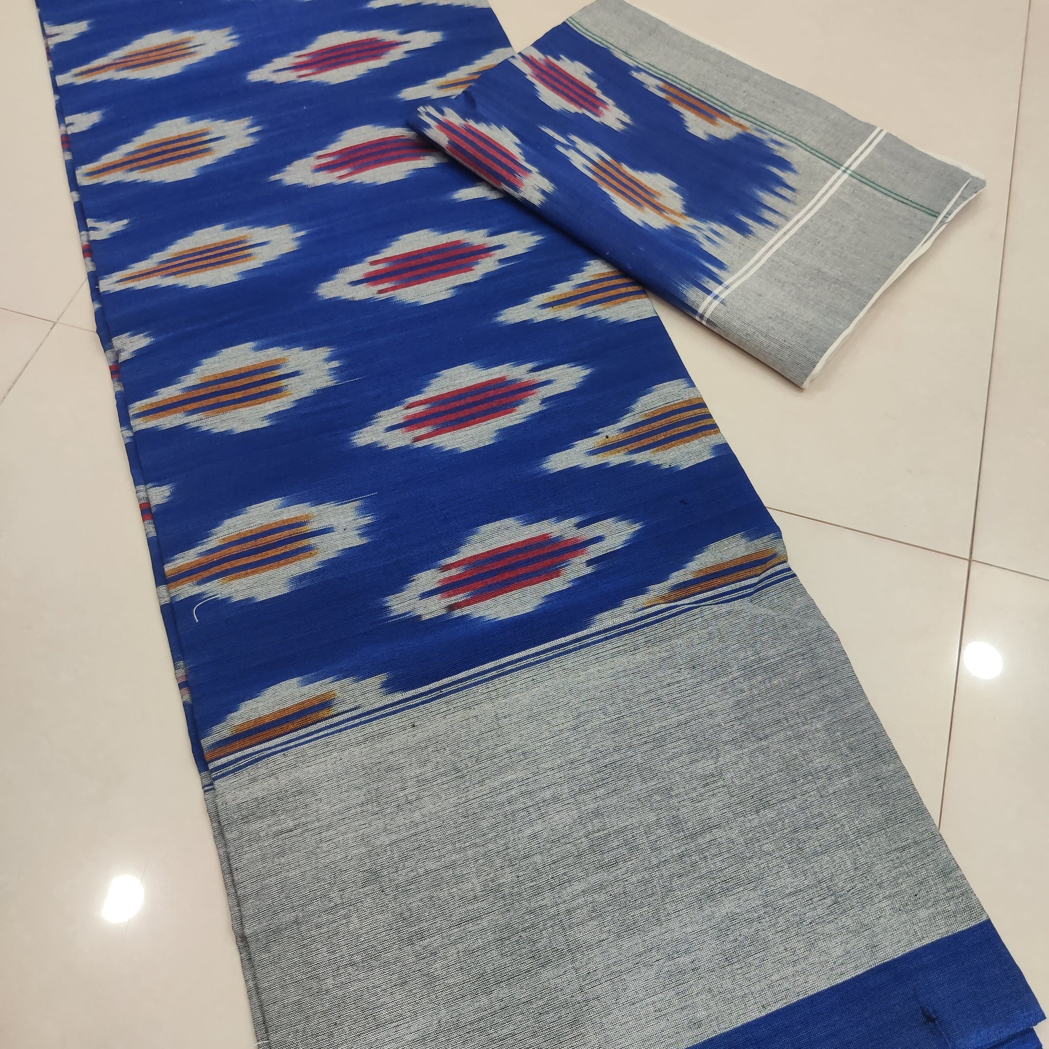 Blue - Premium Handloom Cotton Ikat Double Bedsheet (King Size 108 x 90 in) 04