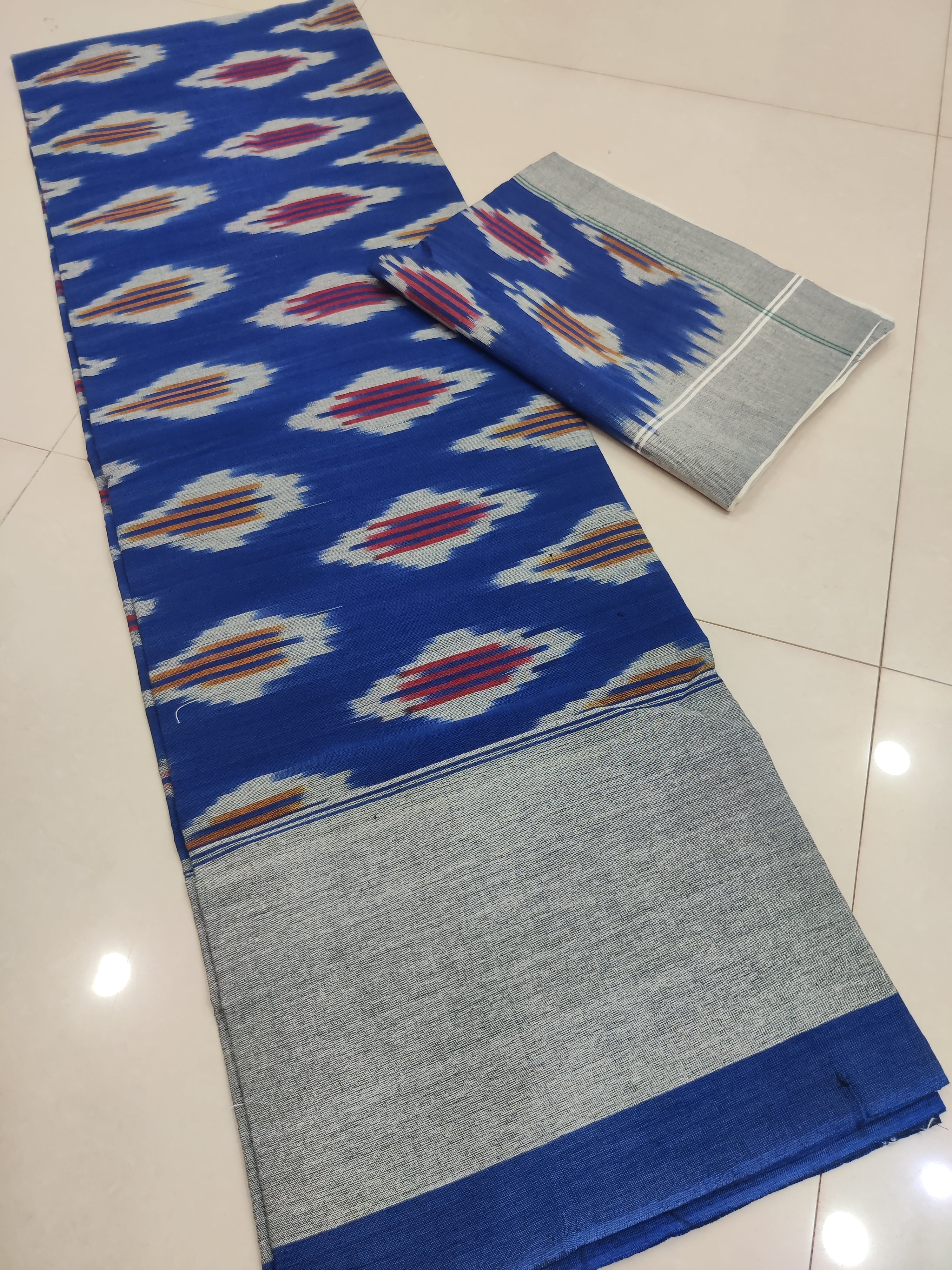 Blue - Premium Handloom Cotton Ikat Double Bedsheet (King Size 108 x 90 in) 04