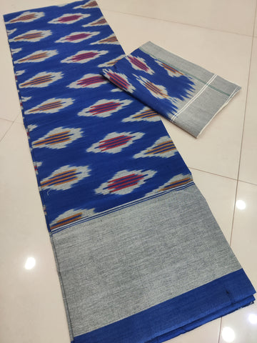 Blue - Premium Handloom Cotton Ikat Double Bedsheet (King Size 108 x 90 in) 04