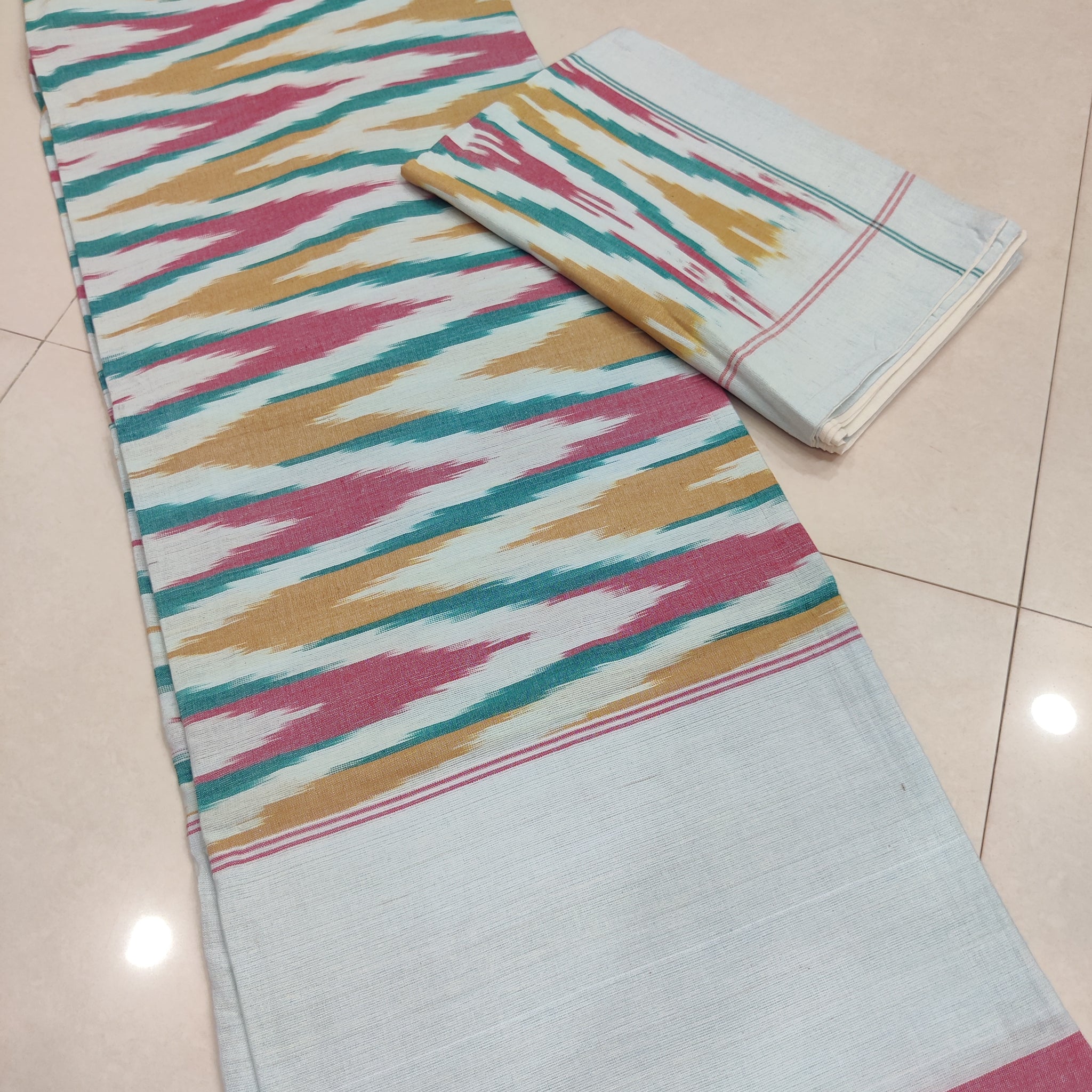 Multicolor - Premium Handloom Cotton Ikat Double Bedsheet (King Size 108 x 90 in) 05