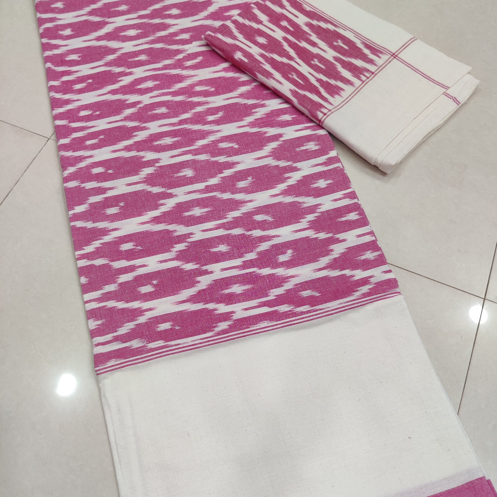 Pink - Premium Handloom Cotton Ikat Double Bedsheet (King Size 108 x 90 in) 07