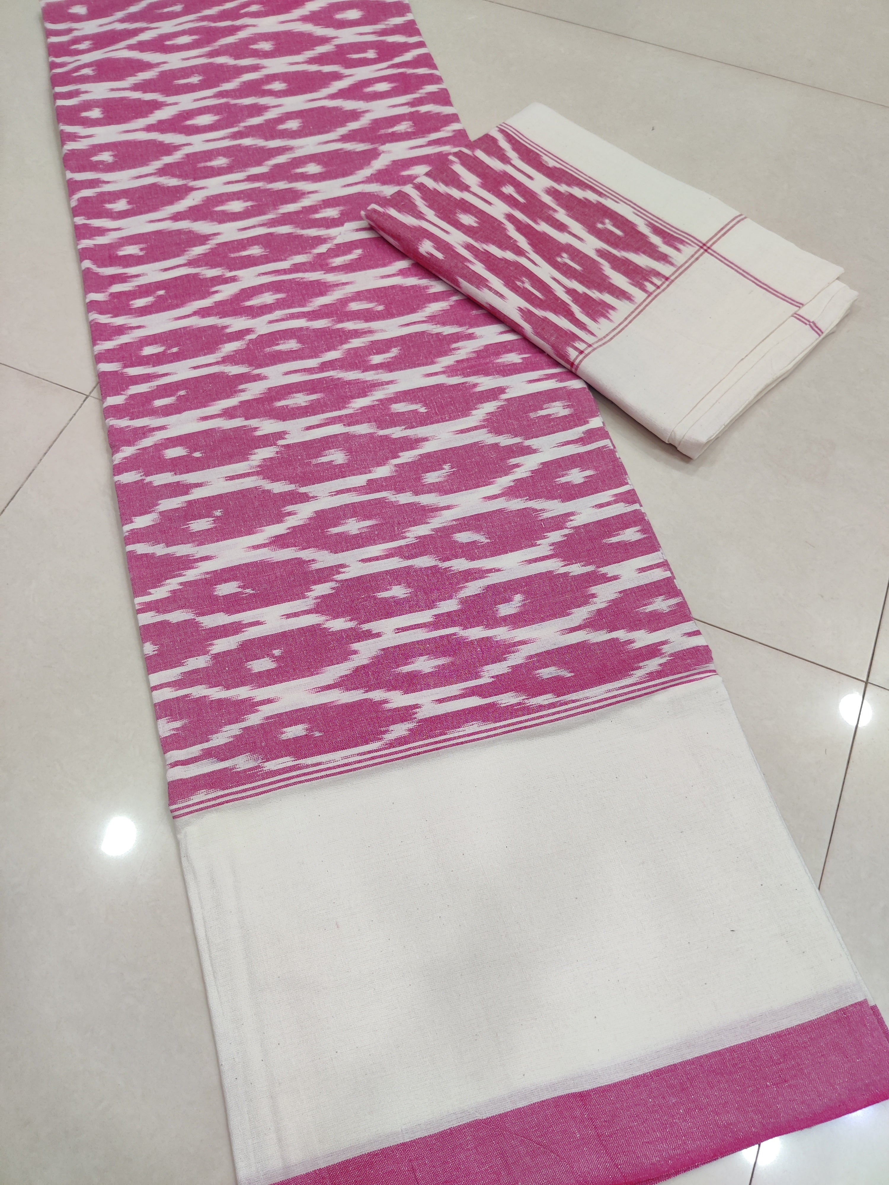 Pink - Premium Handloom Cotton Ikat Double Bedsheet (King Size 108 x 90 in) 07