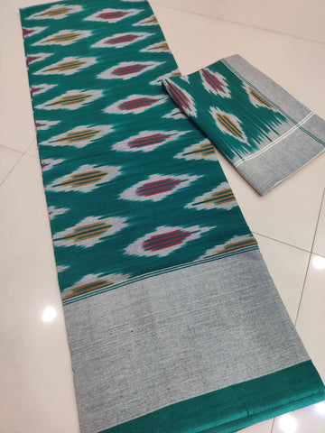 Green - Premium Handloom Cotton Ikat Double Bedsheet (King Size 108 x 90 in) 08