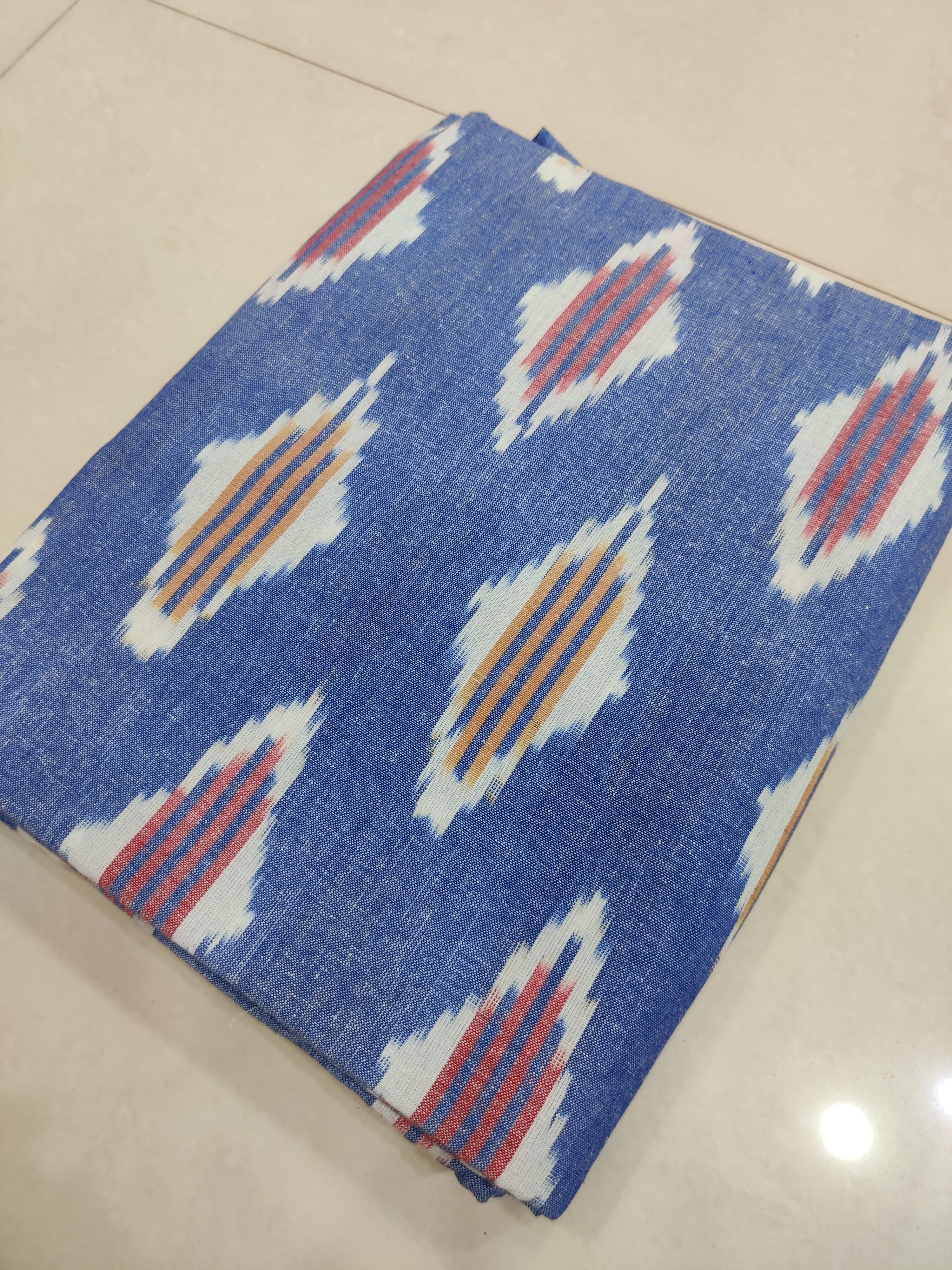 Blue - Premium Handloom Cotton Ikat Double Bedsheet (King Size 108 x 90 in) 11