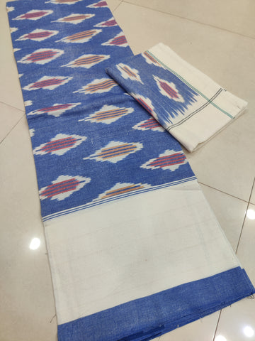 Blue - Premium Handloom Cotton Ikat Double Bedsheet (King Size 108 x 90 in) 11