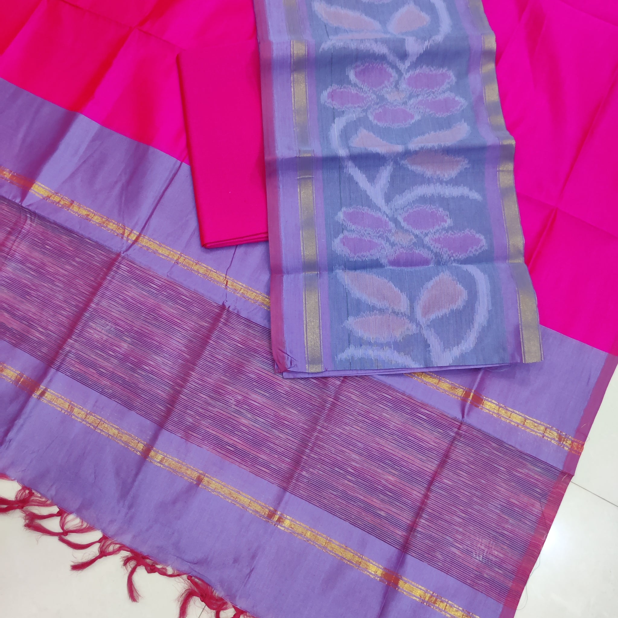 Pink - 3PC HANDLOOM SILK COTTON POCHAMPALLY IKAT DRESS MATERIAL SET 05