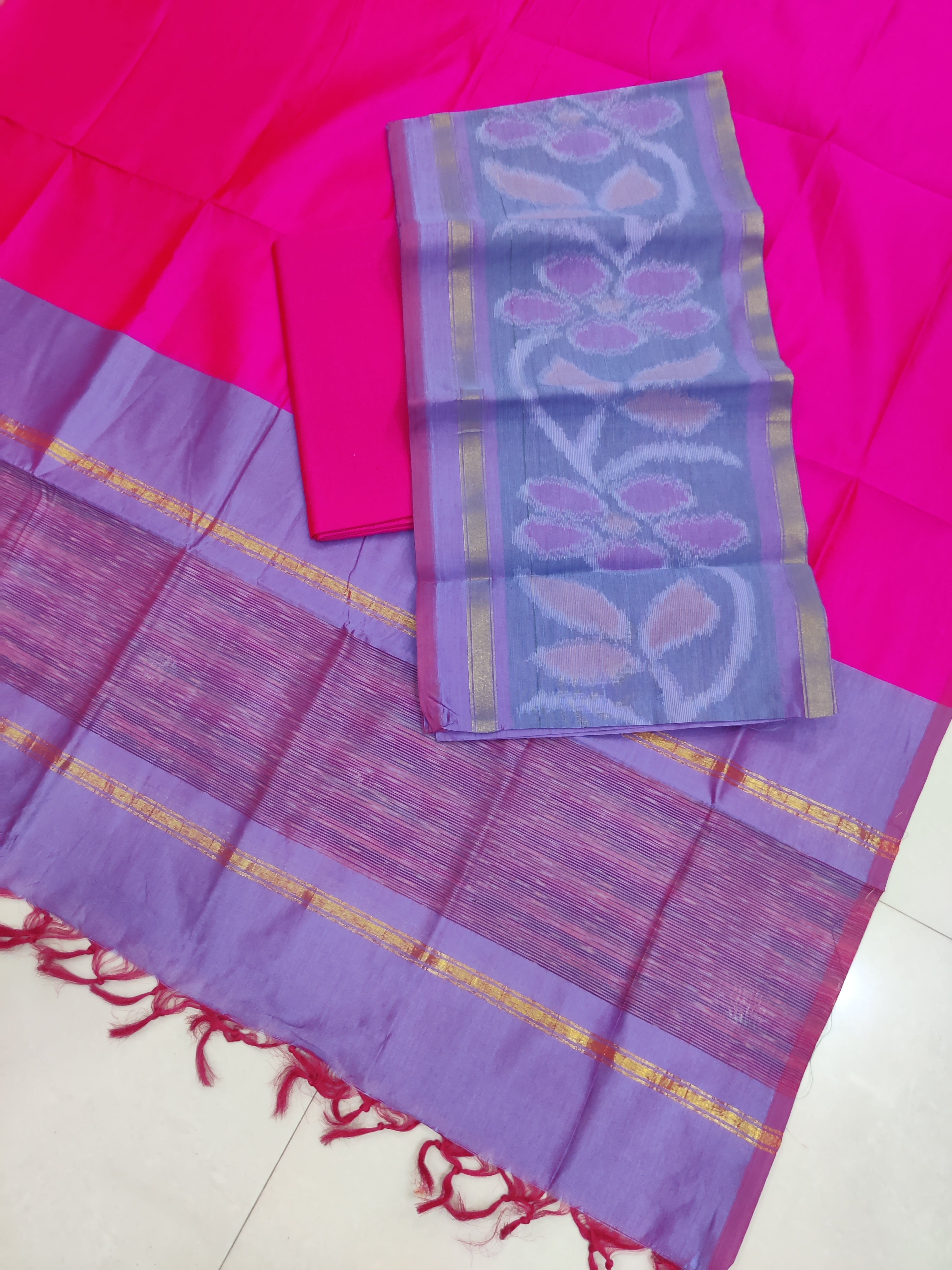 Pink - 3PC HANDLOOM SILK COTTON POCHAMPALLY IKAT DRESS MATERIAL SET 05