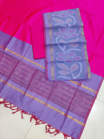 Pink - 3PC HANDLOOM SILK COTTON POCHAMPALLY IKAT DRESS MATERIAL SET 05