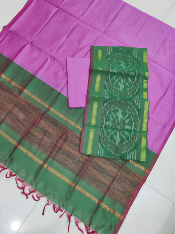 Pink - 3PC HANDLOOM SILK COTTON POCHAMPALLY IKAT DRESS MATERIAL SET 08