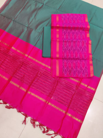 Pink - 3PC HANDLOOM SILK COTTON POCHAMPALLY IKAT DRESS MATERIAL SET 07